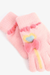 Pink Girls Candy Bow Detail Gloves