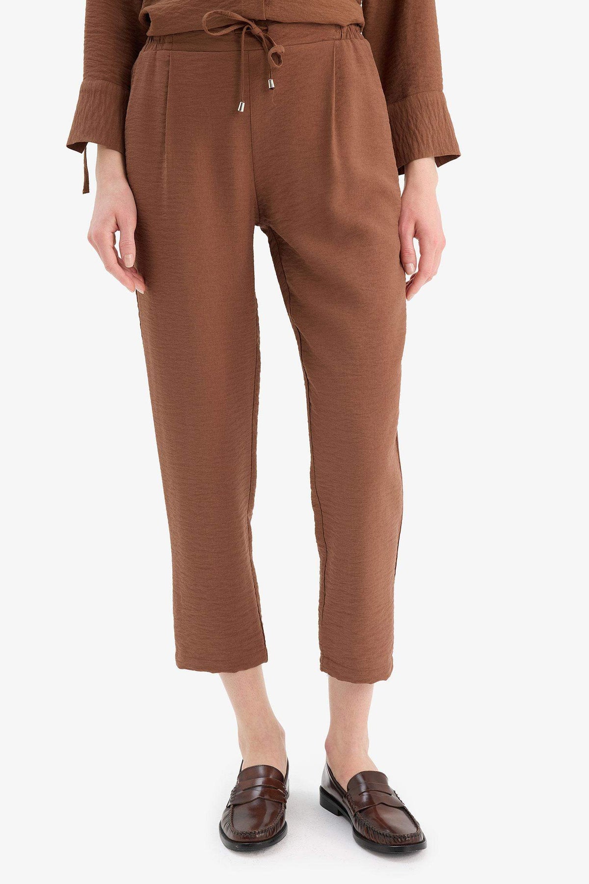 Linen Look Pocketed High Waist Straight Leg Joggers