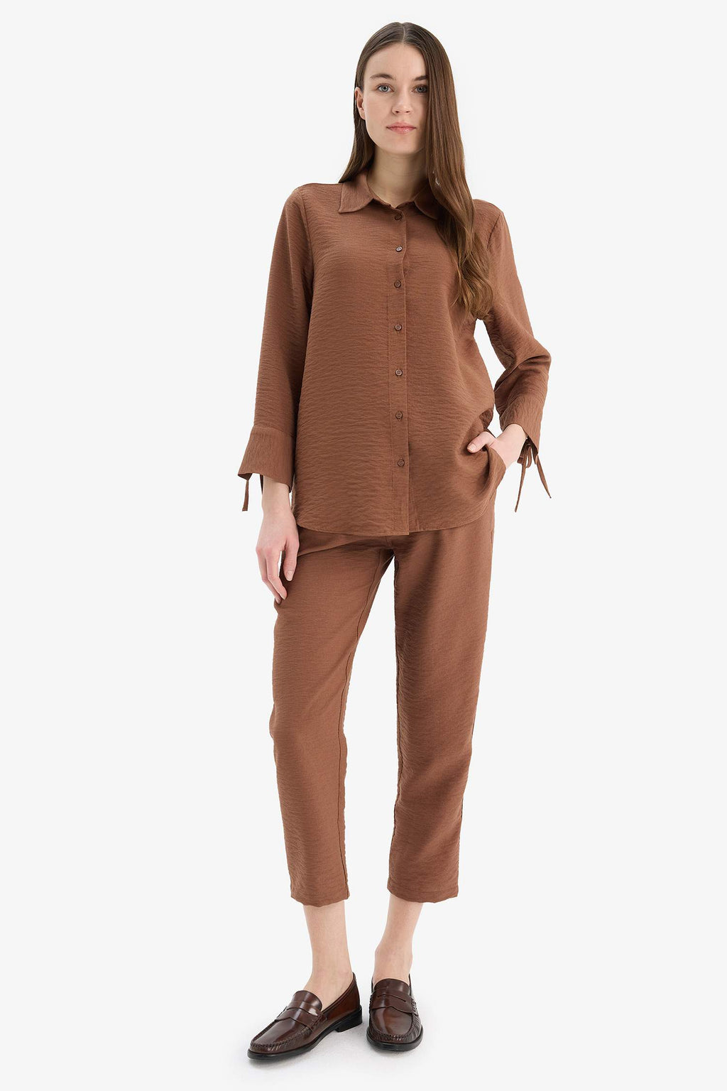 Linen Look Pocketed High Waist Straight Leg Joggers