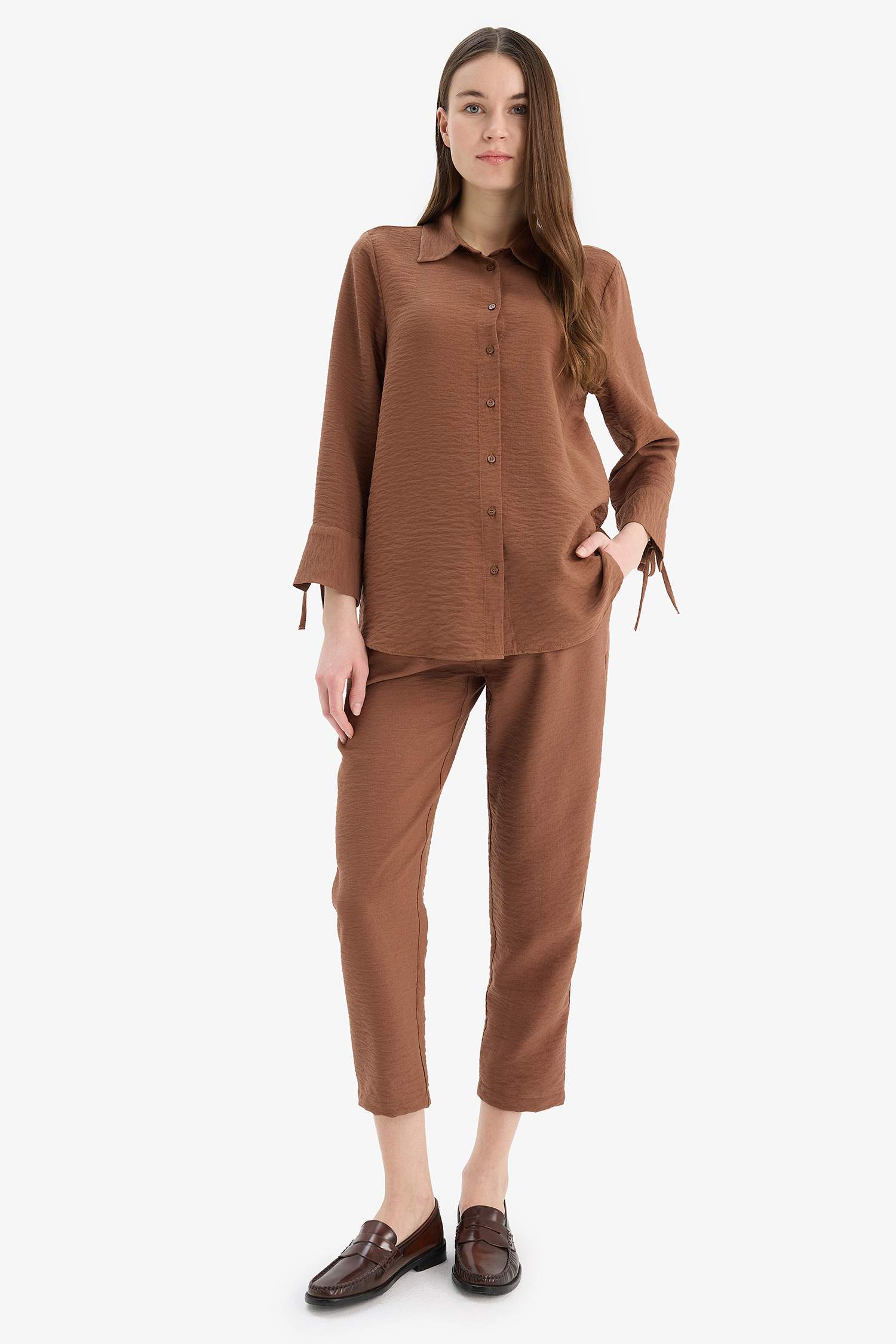 Linen Look Pocketed High Waist Straight Leg Joggers