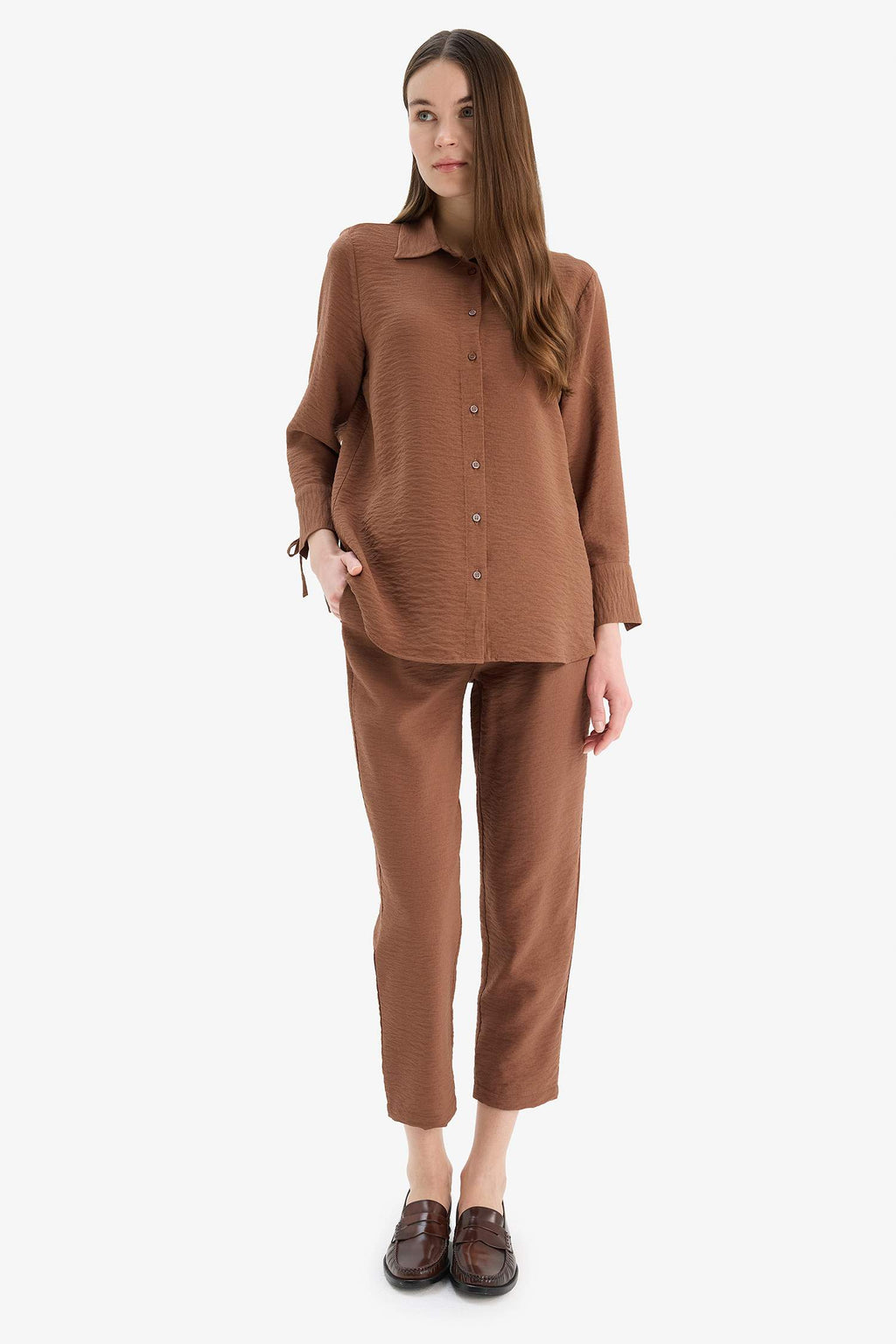 Linen Look Pocketed High Waist Straight Leg Joggers