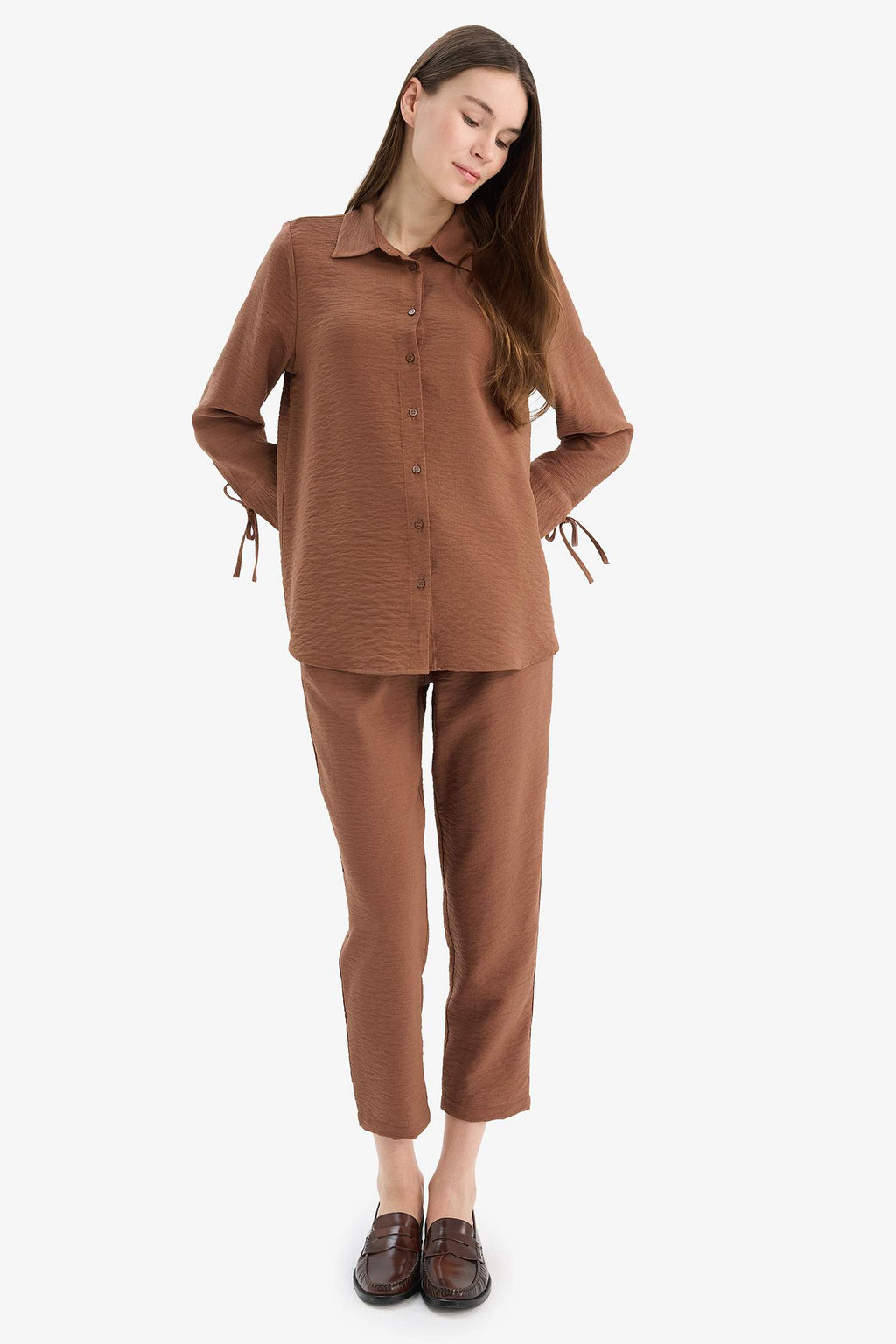 Linen Look Pocketed High Waist Straight Leg Joggers