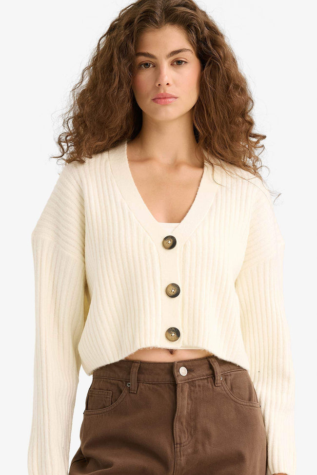 Regular Fit V-Neck Buttoned Knitwear Cardigan Hover Image