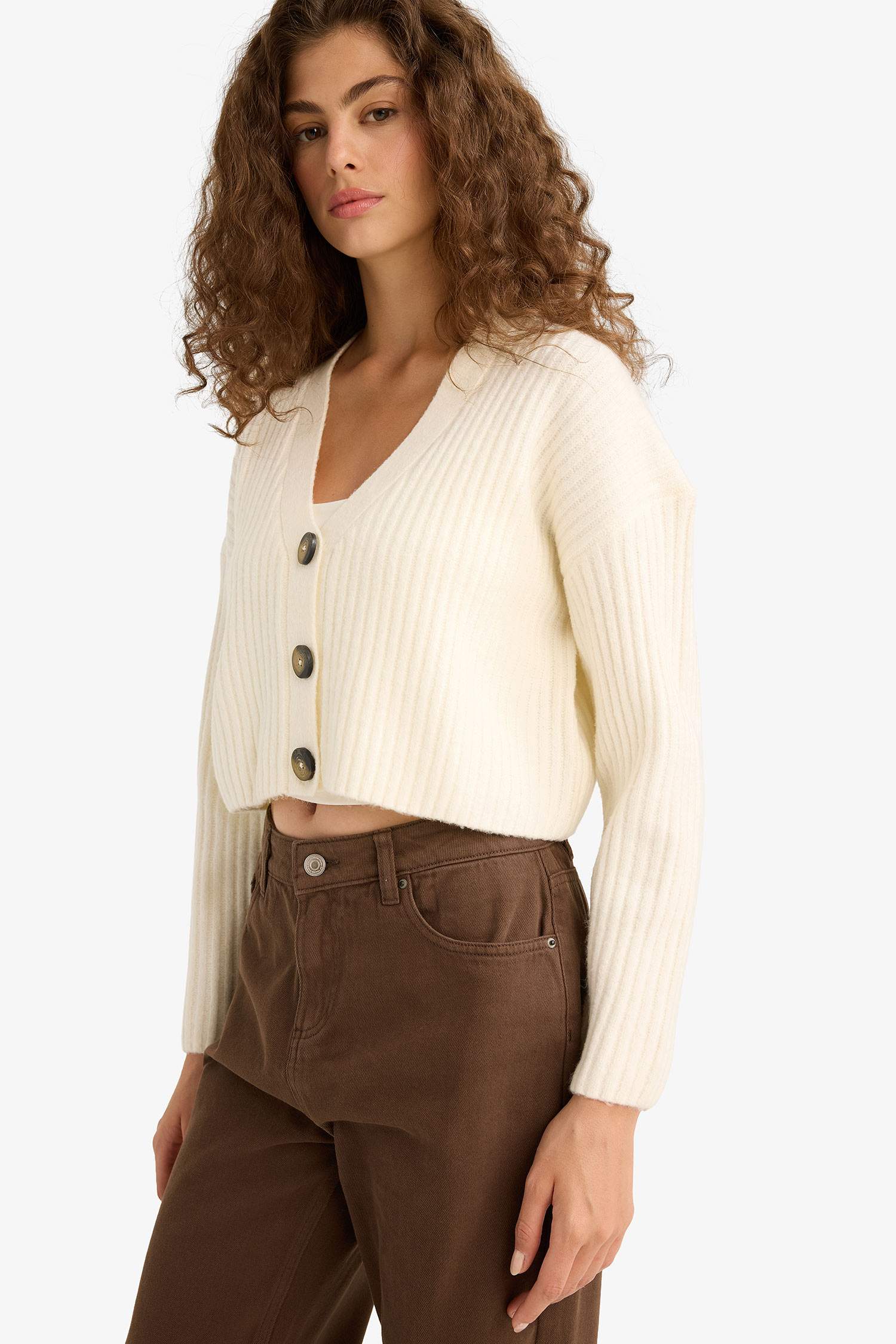 Regular Fit V-Neck Buttoned Knitwear Cardigan