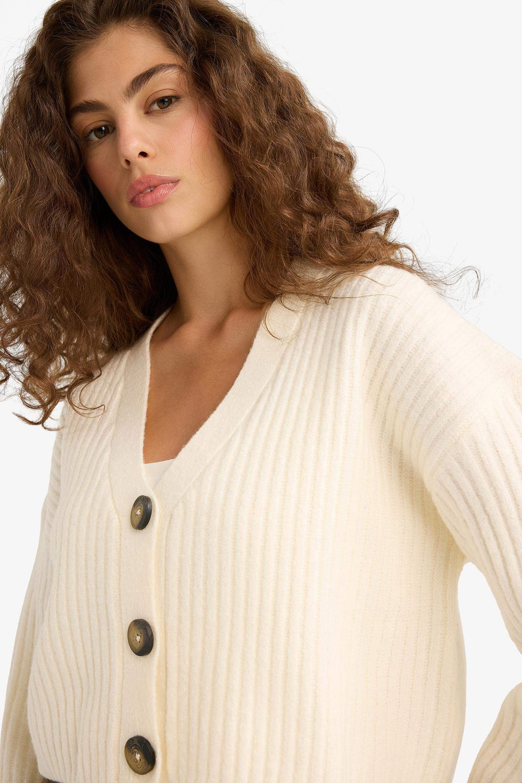 Regular Fit V-Neck Buttoned Knitwear Cardigan