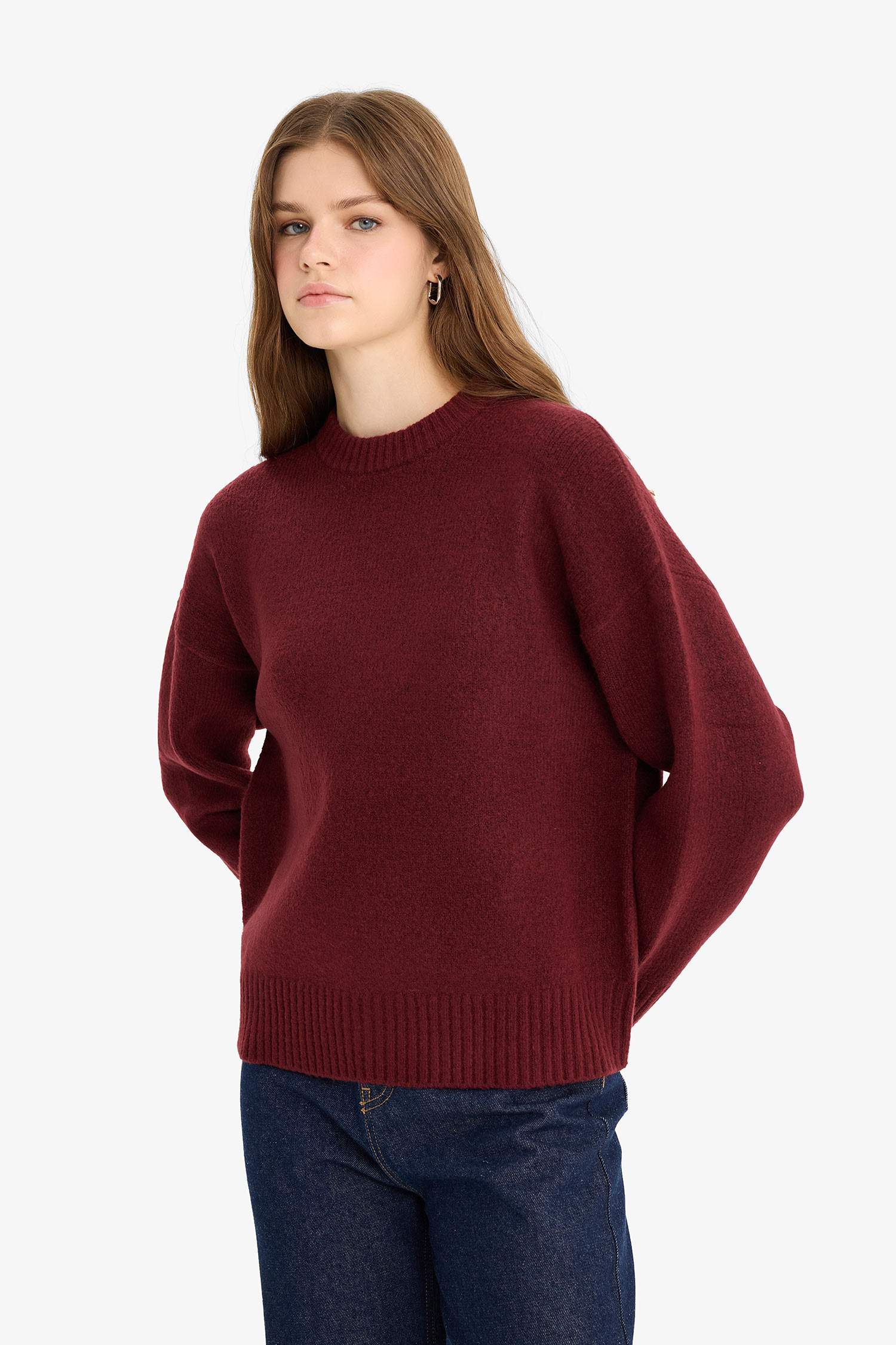 Oversize Loose Fit Crew Neck Knit Sweater