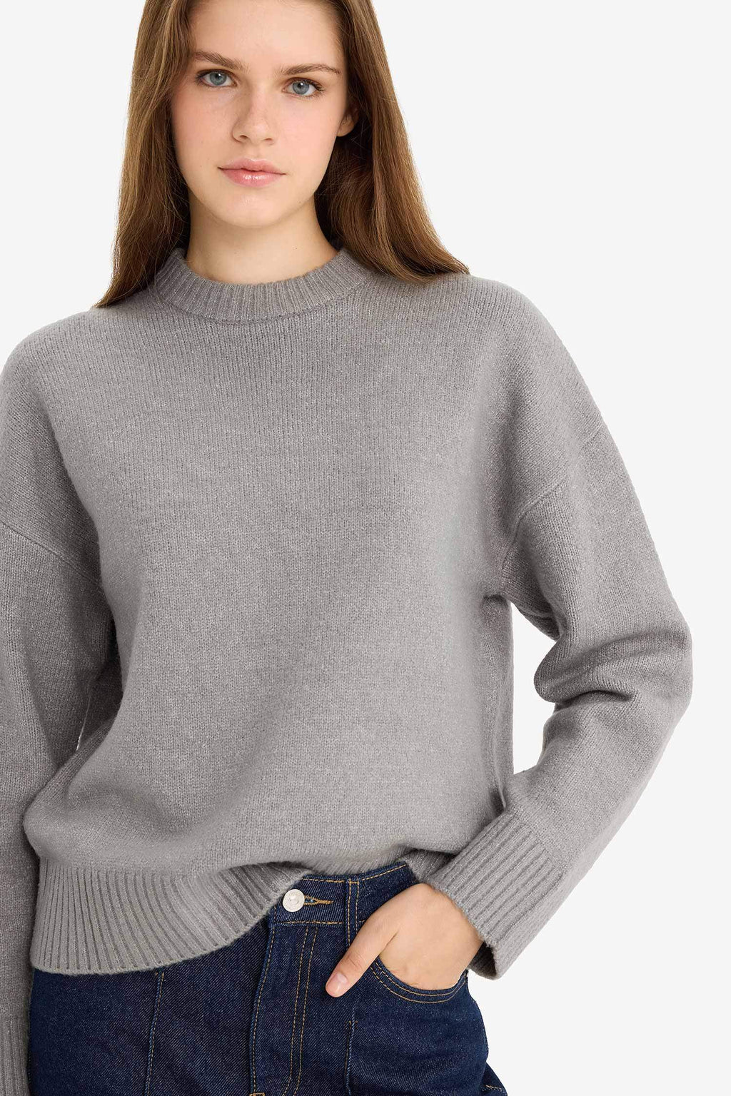 Oversize Loose Fit Crew Neck Knit Sweater
