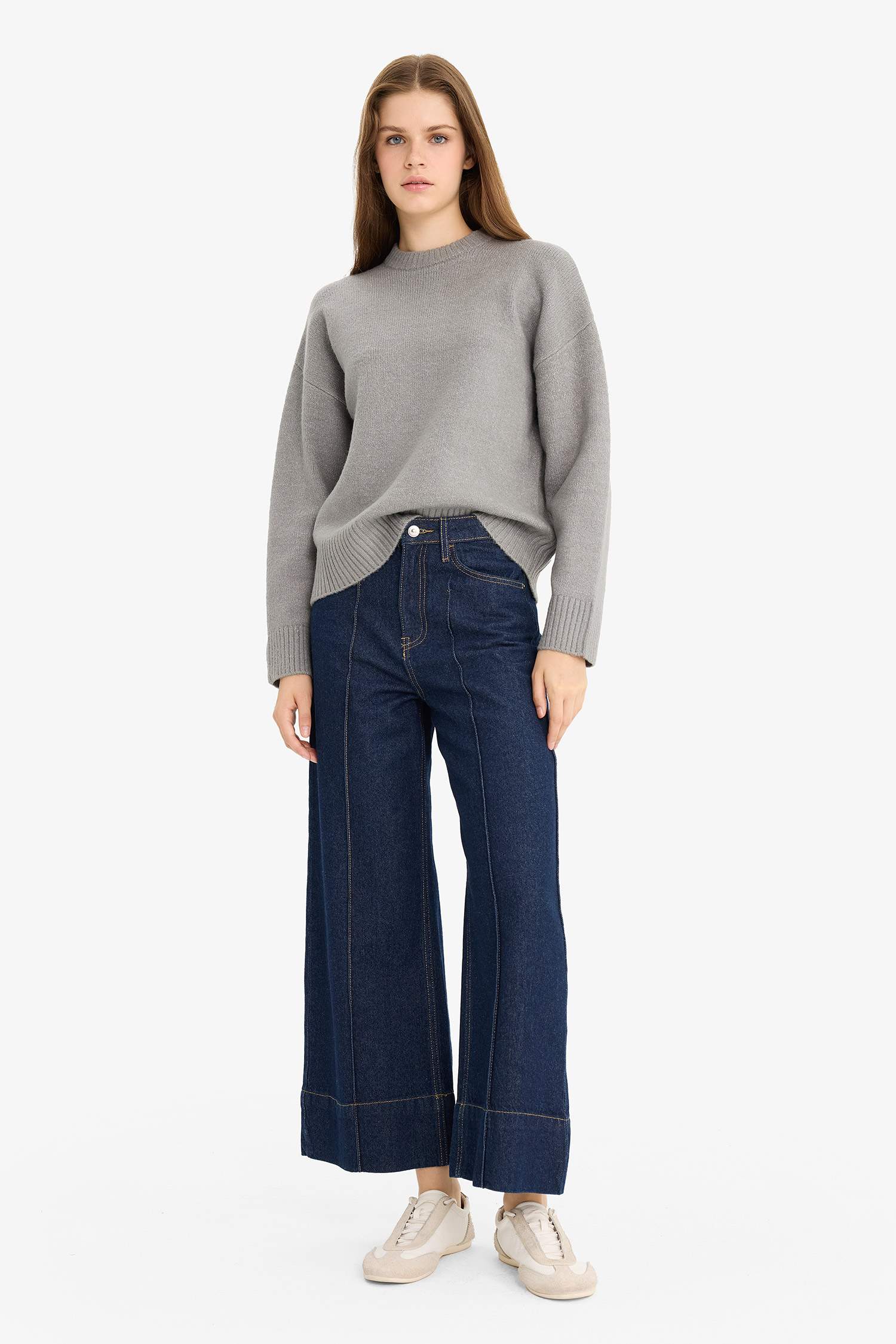 Oversize Loose Fit Crew Neck Knit Sweater