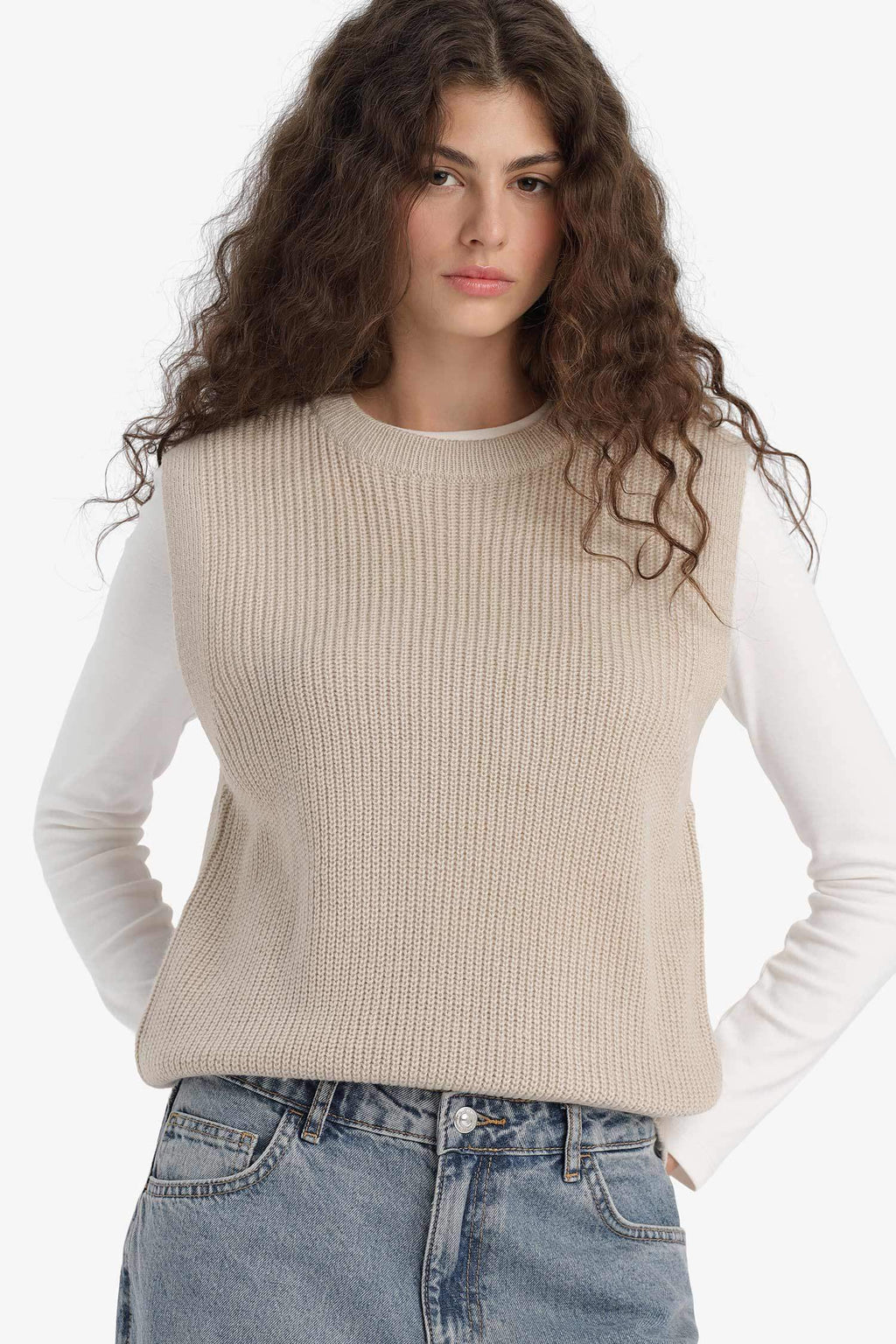 Oversize Wide Fit Crew Neck Knit Sweater