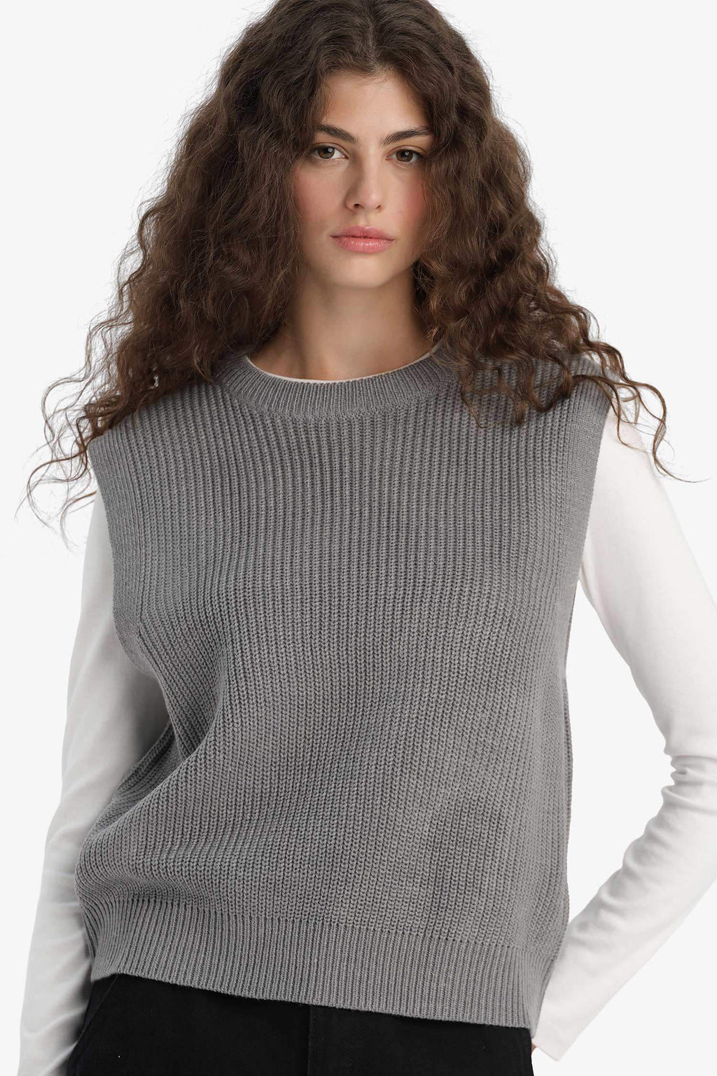 Oversize Wide Fit Crew Neck Knit Sweater