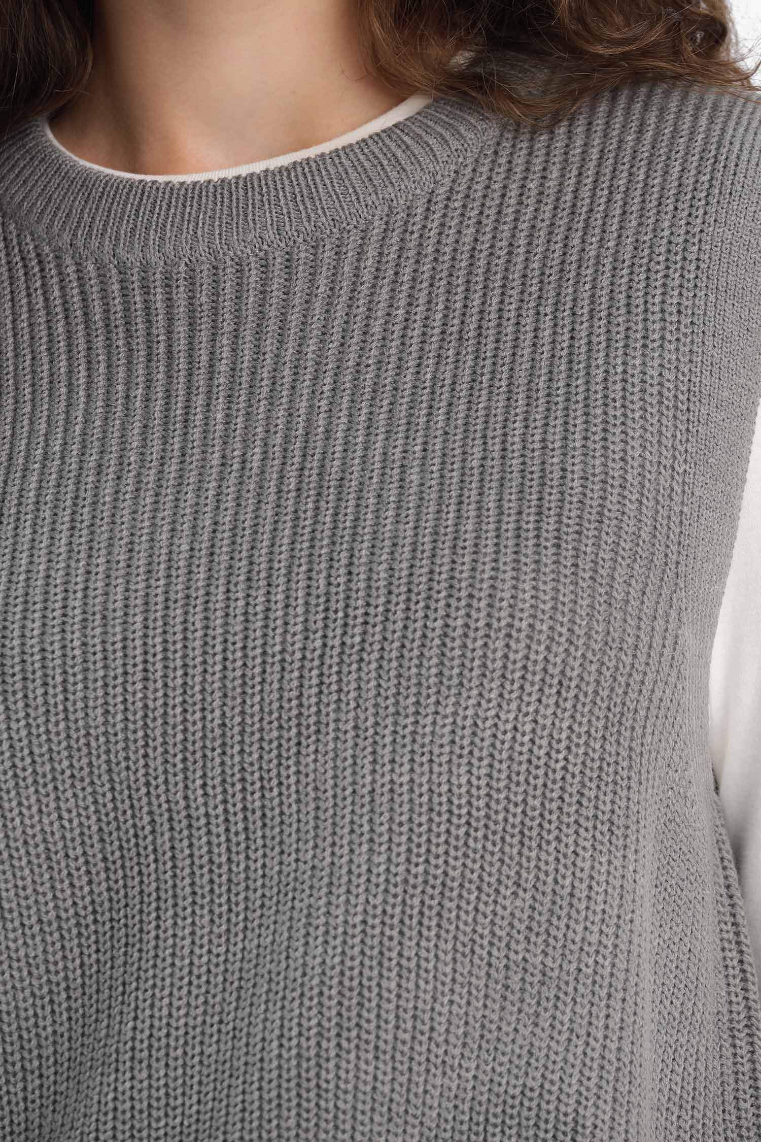 Oversize Wide Fit Crew Neck Knit Sweater