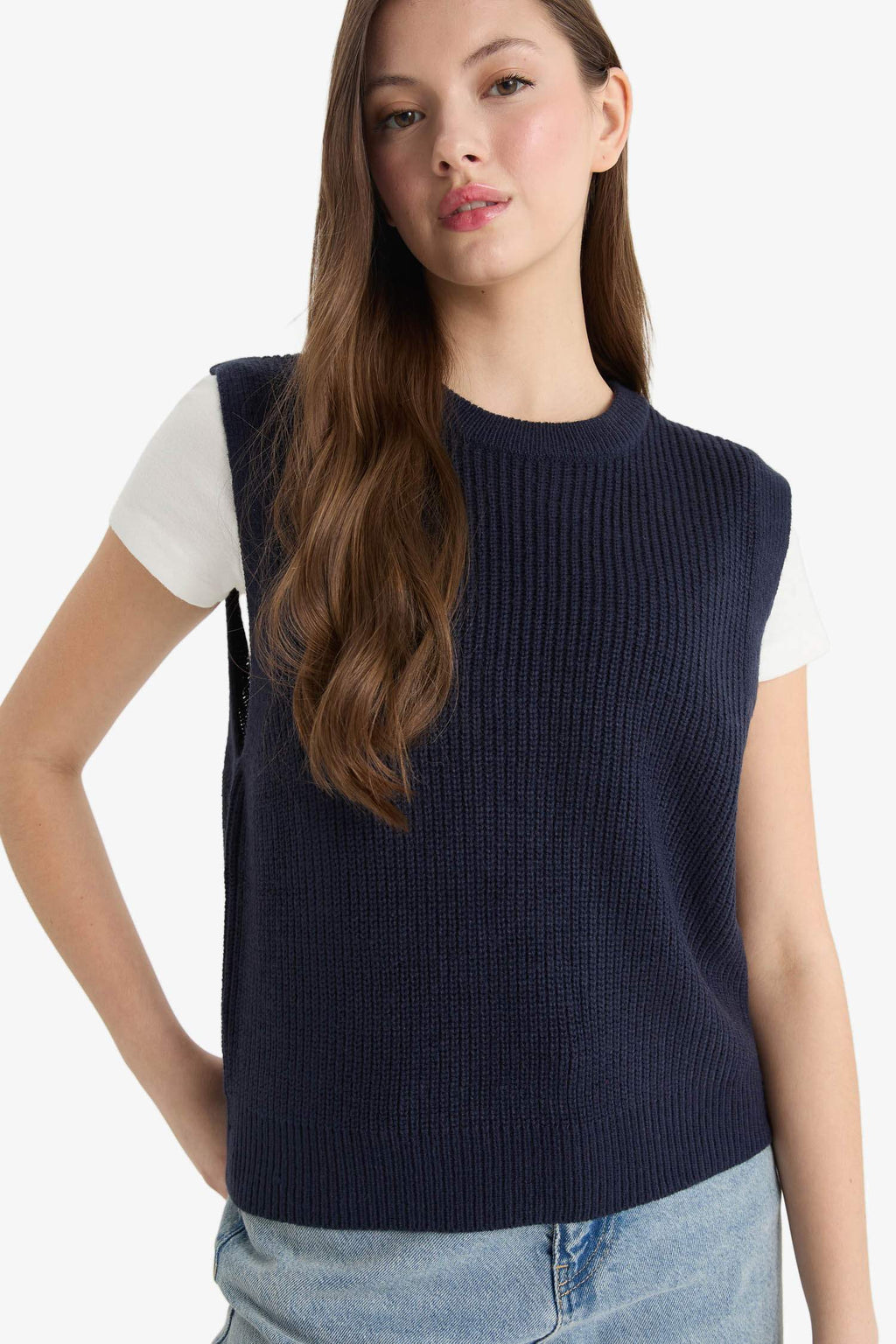 Oversize Wide Fit Crew Neck Knit Sweater