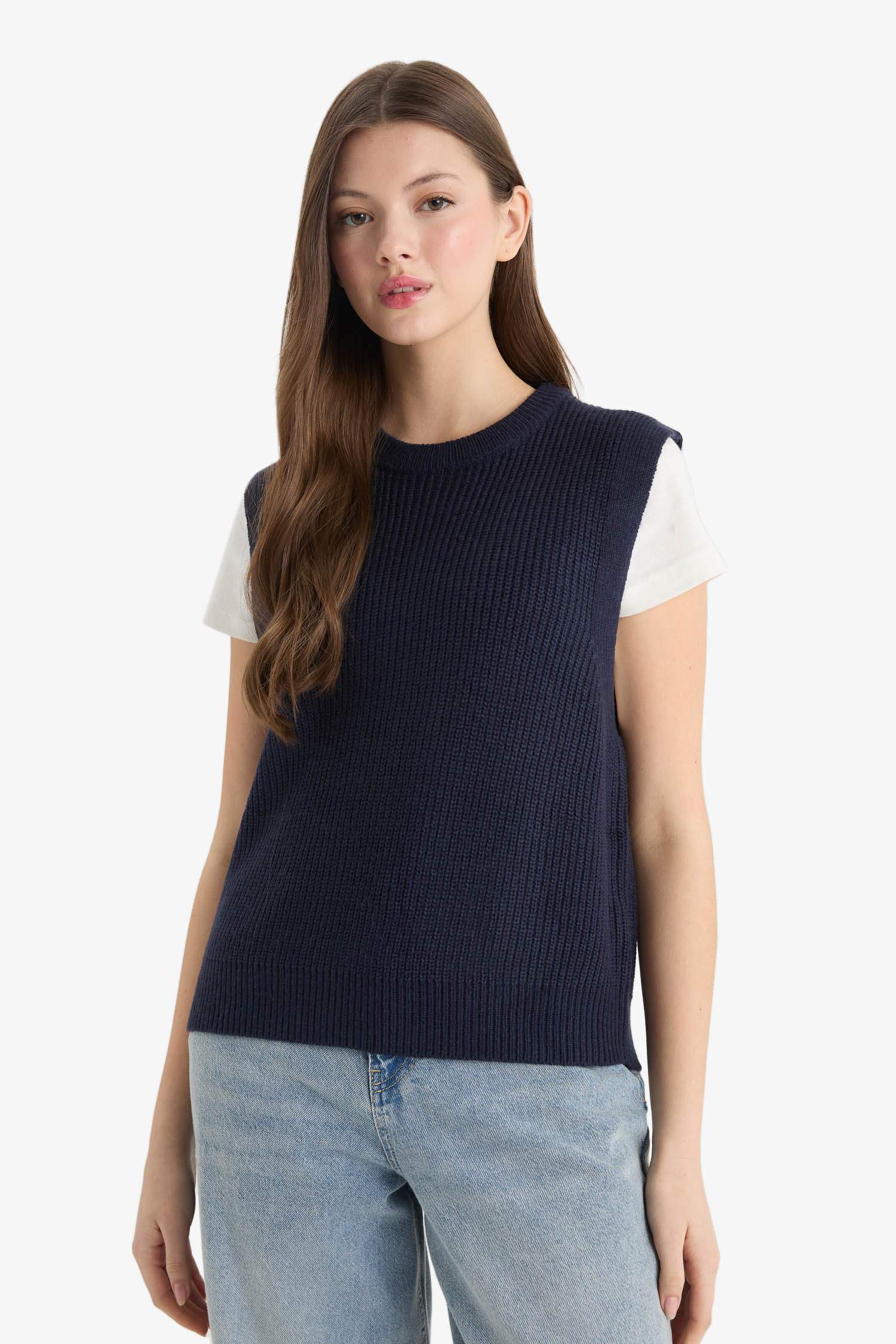 Oversize Wide Fit Crew Neck Knit Sweater