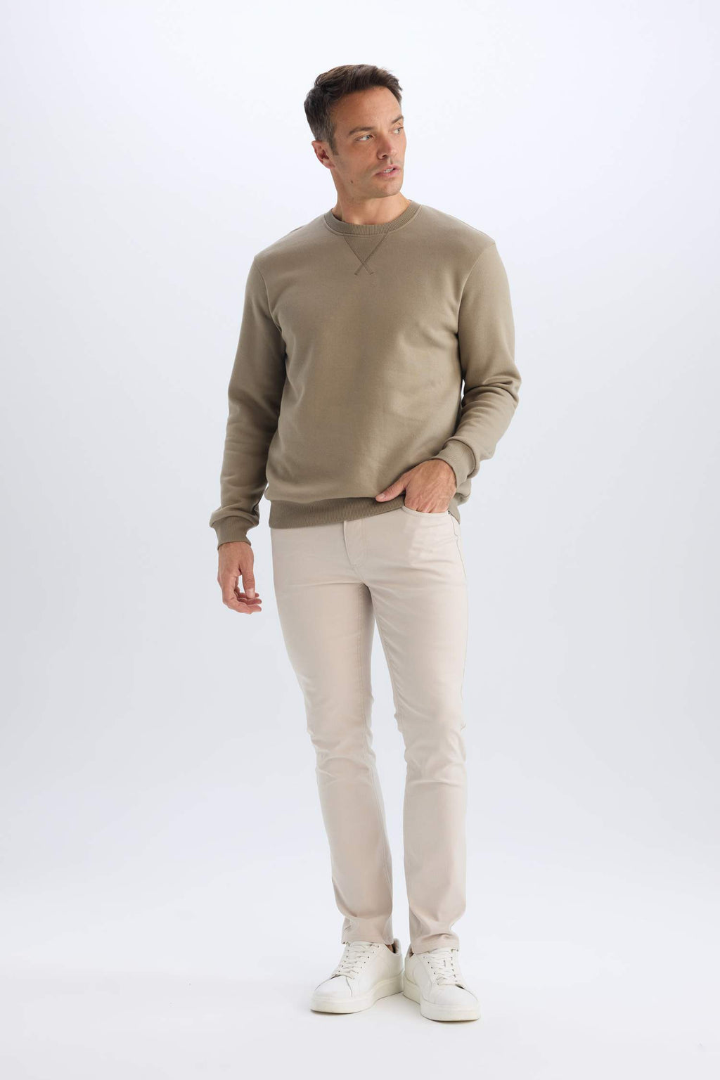 Regular Fit Crew Neck Thick Basic Plain Sweatshirt