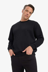 Relax Fit Crew Neck Thick Soft Lined Basic Plain Sweatshirt