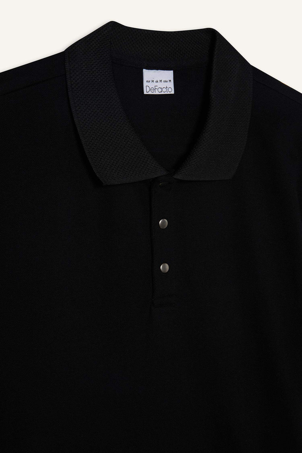 Slim Fit Slim Cut Polo Neck Short Sleeve Textured Basic Plain Black T-Shirt