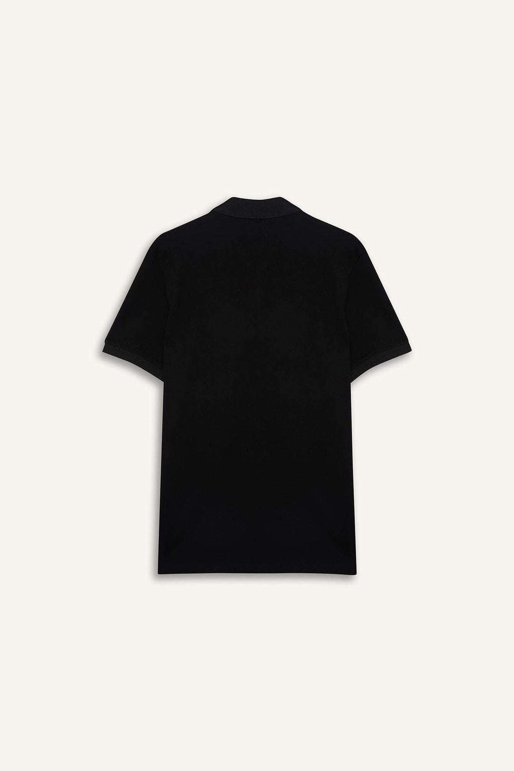 Slim Fit Slim Cut Polo Neck Short Sleeve Textured Basic Plain Black T-Shirt