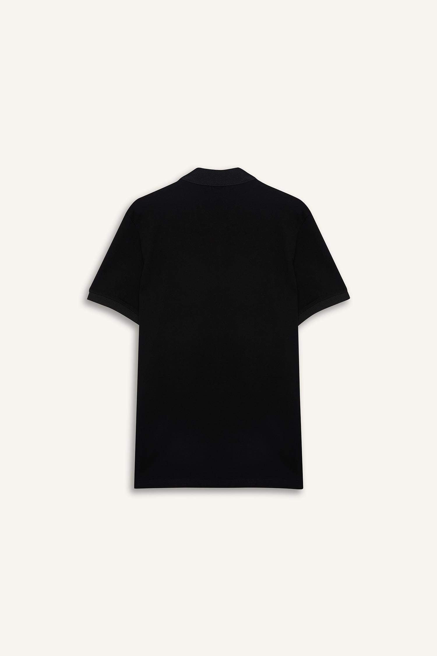 Slim Fit Slim Cut Polo Neck Short Sleeve Textured Basic Plain Black T-Shirt