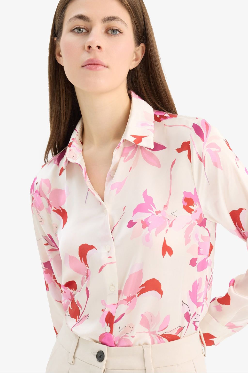Oversize Fit Shirt Collar Satin Printed Long Sleeve Shirt