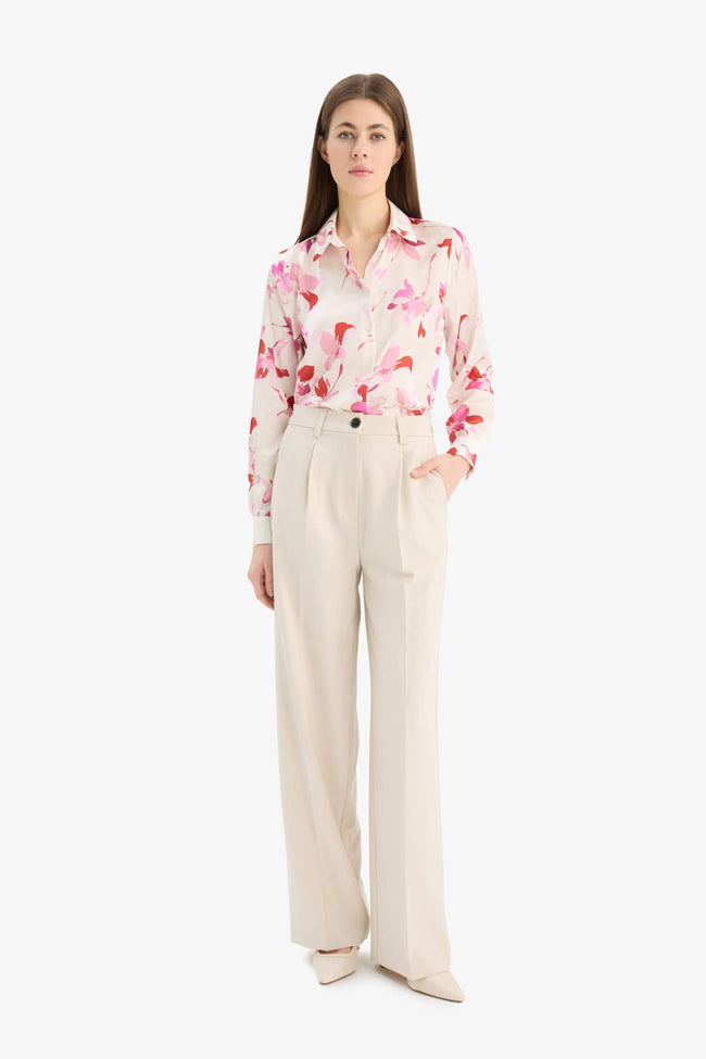 Oversize Fit Shirt Collar Satin Printed Long Sleeve Shirt Main Image