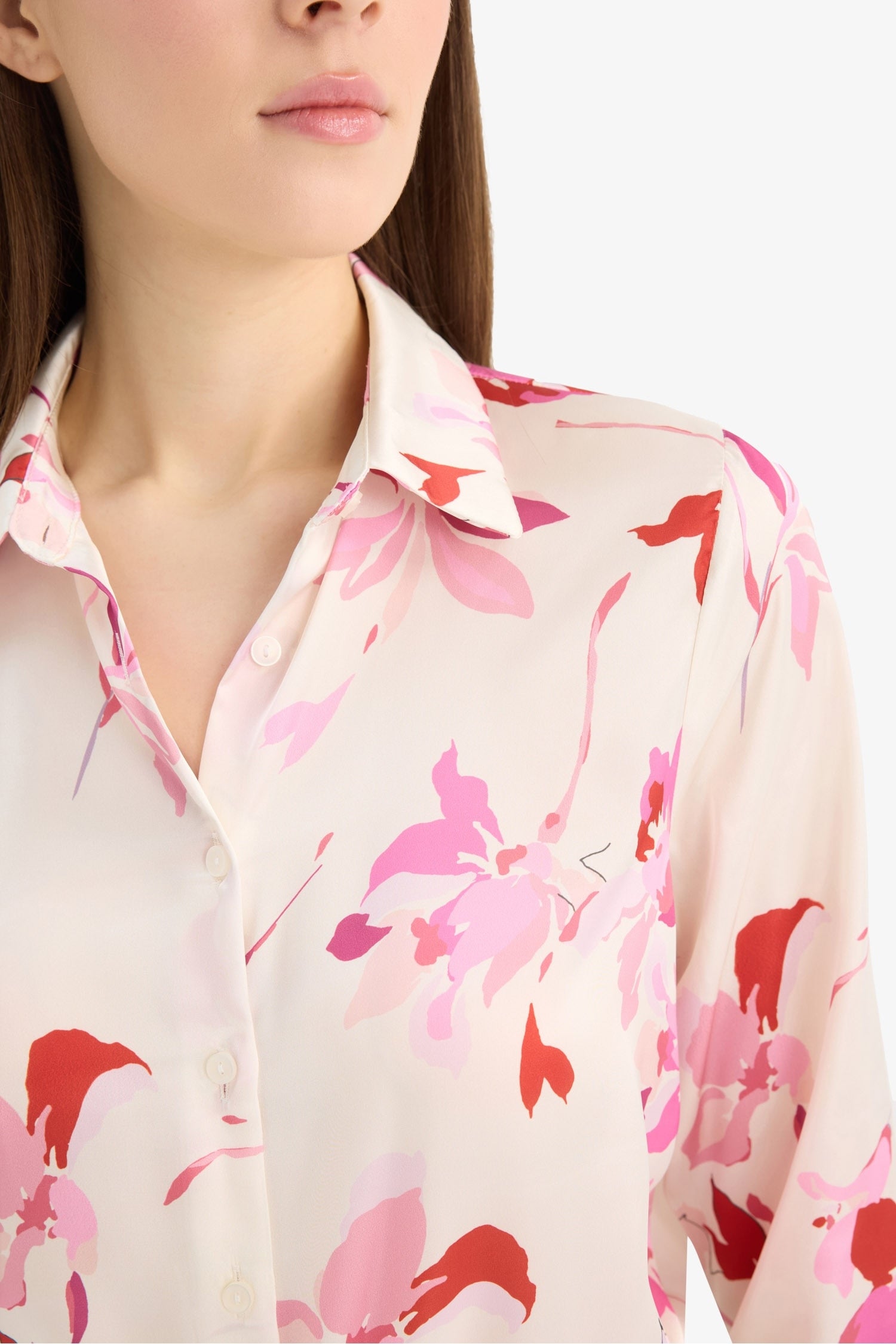 Oversize Fit Shirt Collar Satin Printed Long Sleeve Shirt