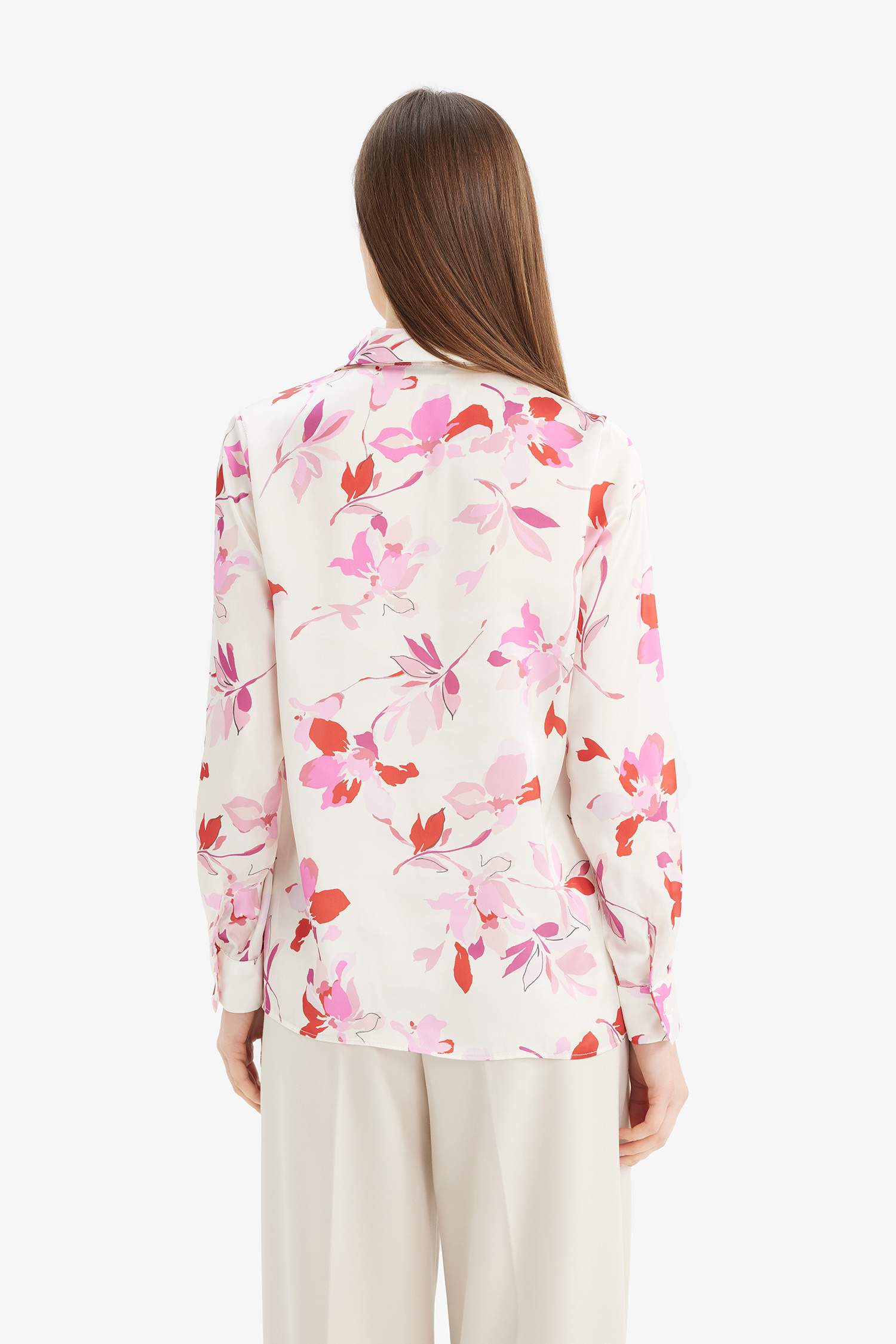 Oversize Fit Shirt Collar Satin Printed Long Sleeve Shirt