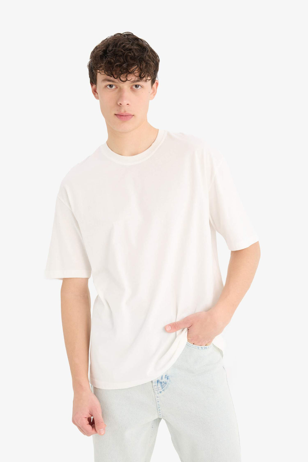 Cotton Oversize Fit Crew Neck Basic White T-Shirt