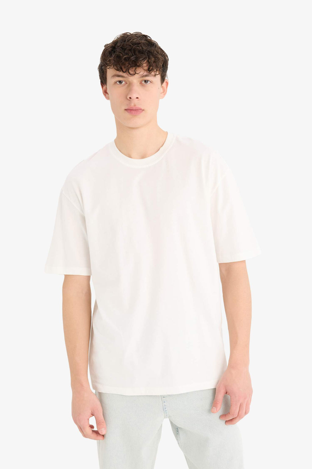 Cotton Oversize Fit Crew Neck Basic White T-Shirt