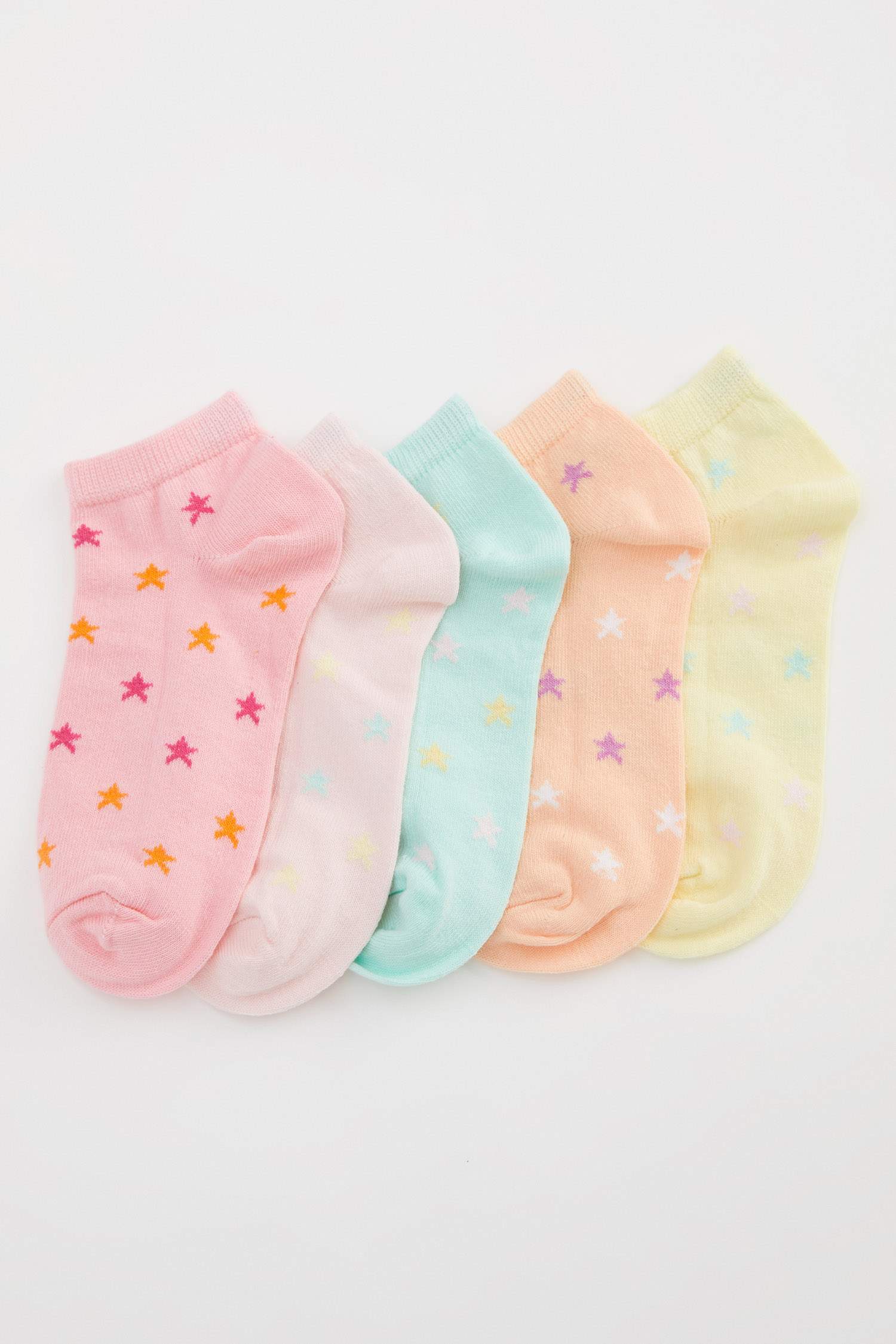 Girls Star Patterned 5-Pack Cotton Ankle Socks