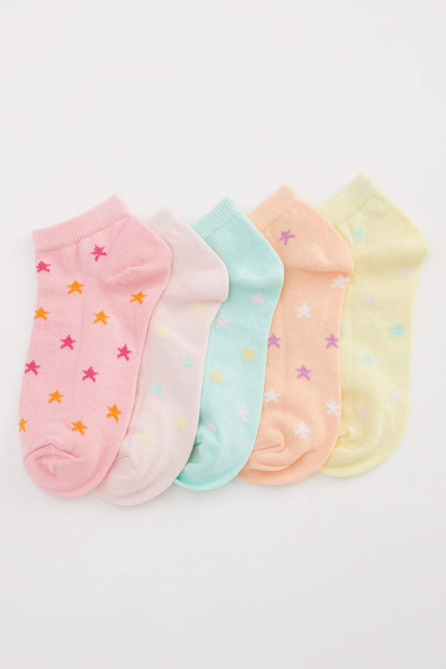 Girls Star Patterned 5-Pack Cotton Ankle Socks Hover Image