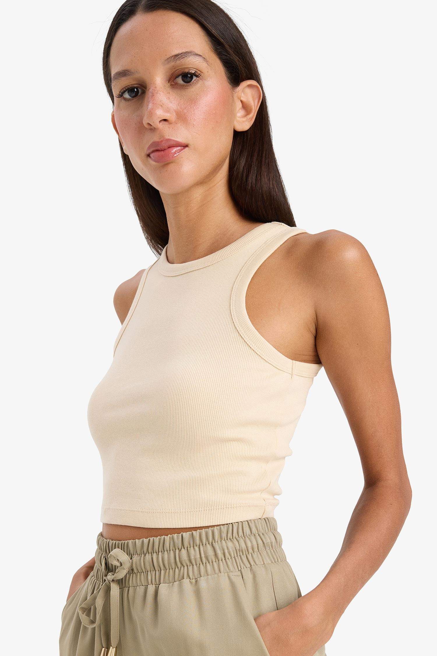 Slim Fit Camisole Halter Collar Tank Top