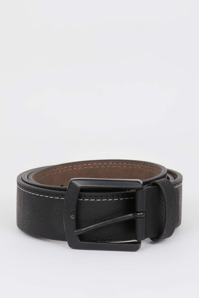 Mens Square Buckle Faux Leather Jean Belt Main Image