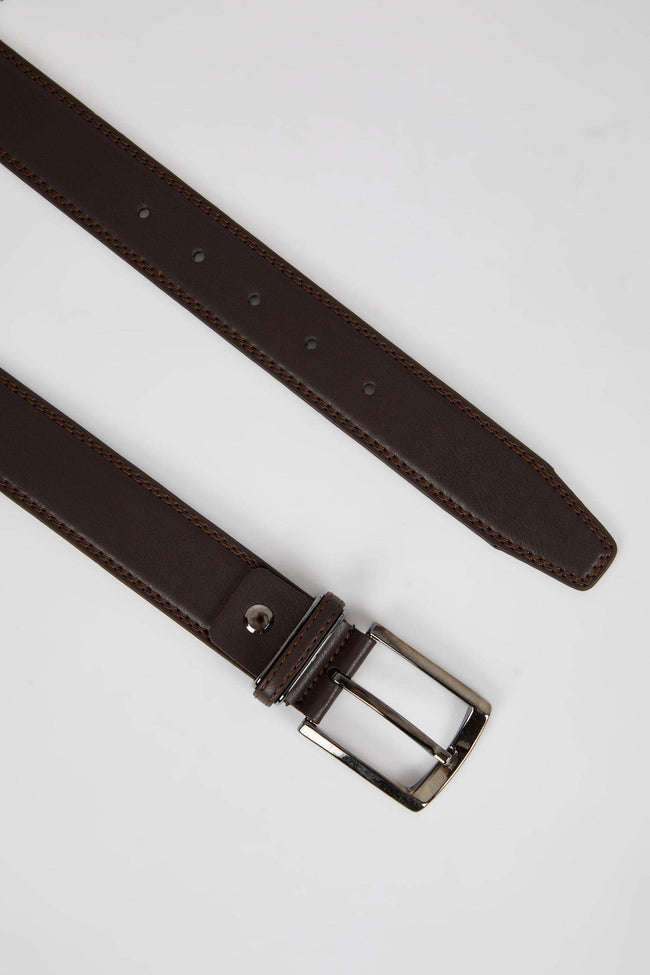Men's Rectangular Buckle Leather Look Belt Main Image