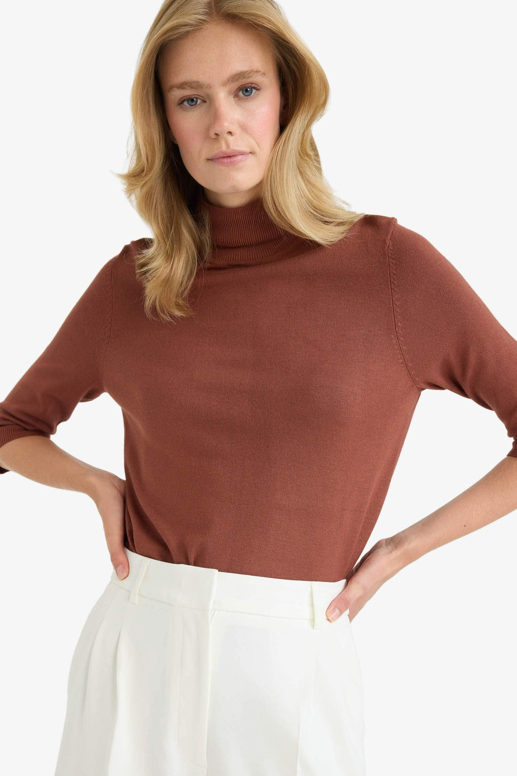 Regular Fit Turtleneck Half Sleeve Basic Plain Knitwear Sweater