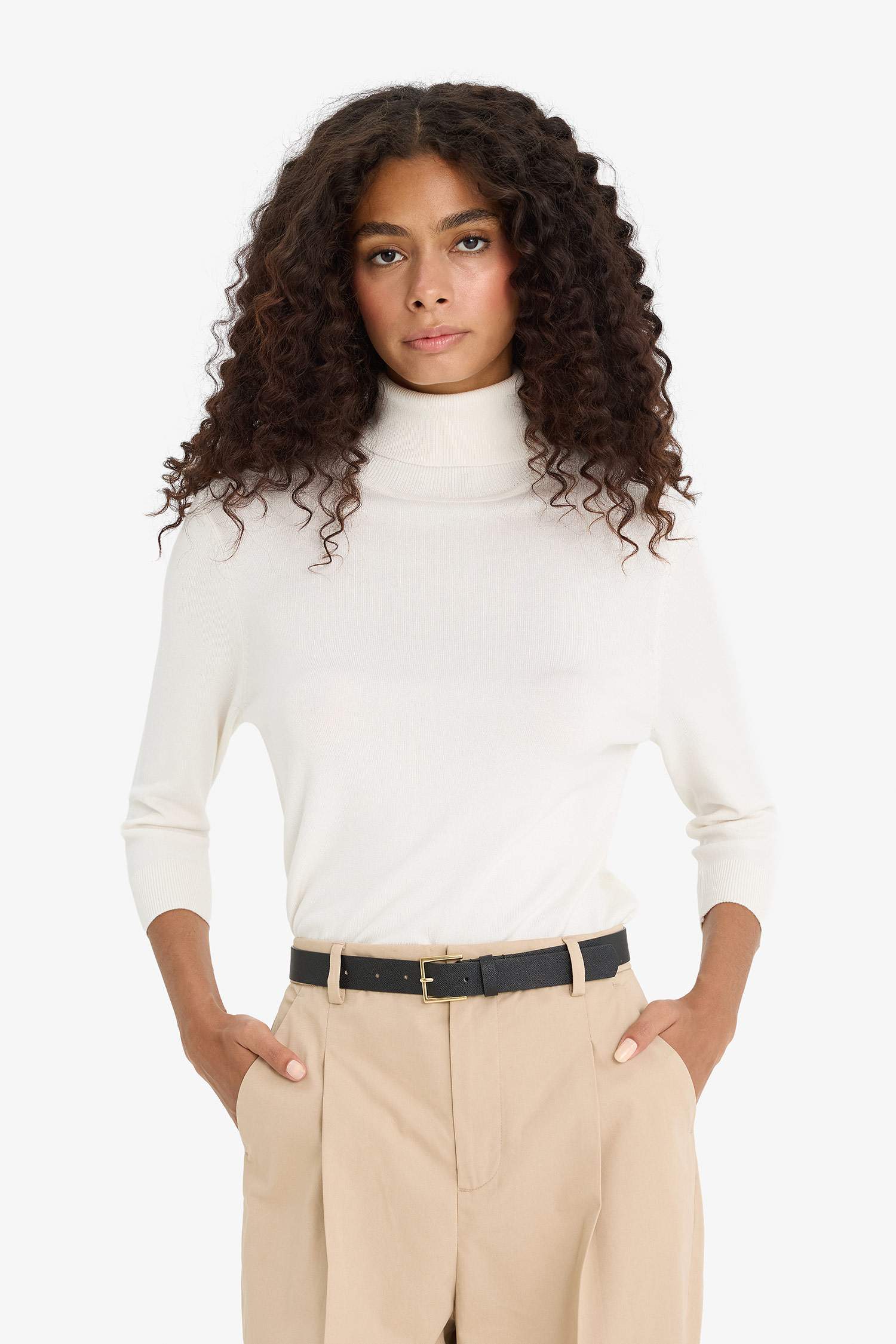 Regular Fit Turtleneck Half Sleeve Basic Plain Knitwear Sweater