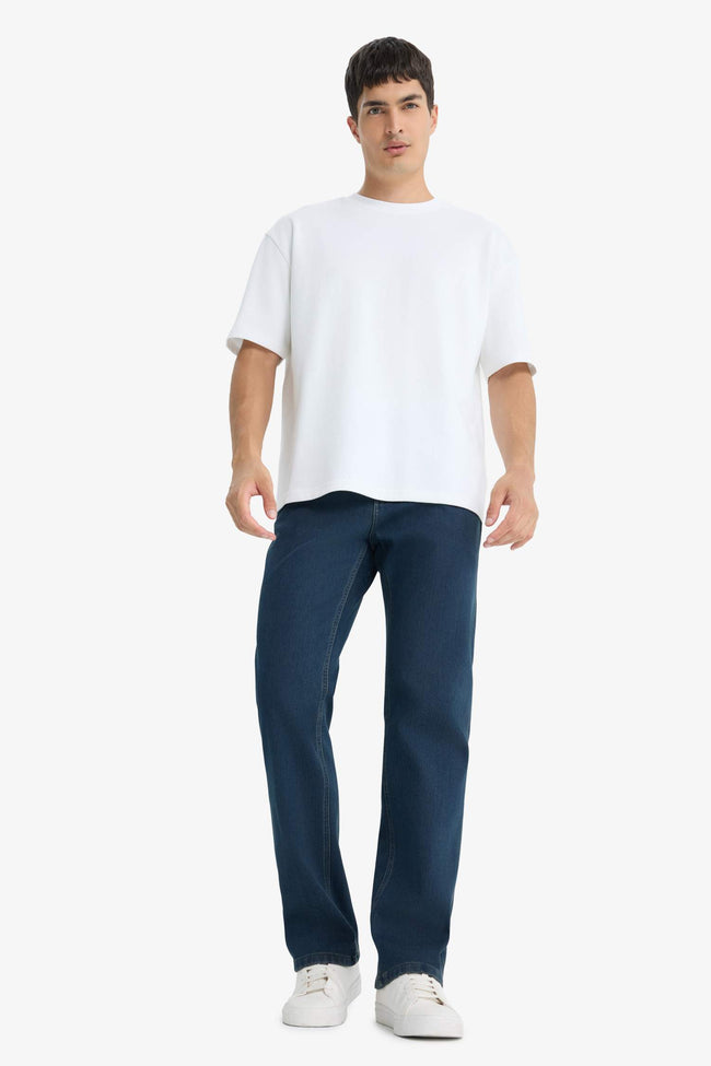 Diago Comfort Fit High Waist Wide Leg Straight Leg Thermal Fleece Jeans Hover Image