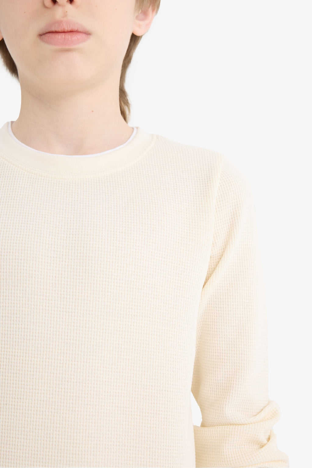 Boys' Crew Neck Basic Plain Waffle Long Sleeve School T-Shirt