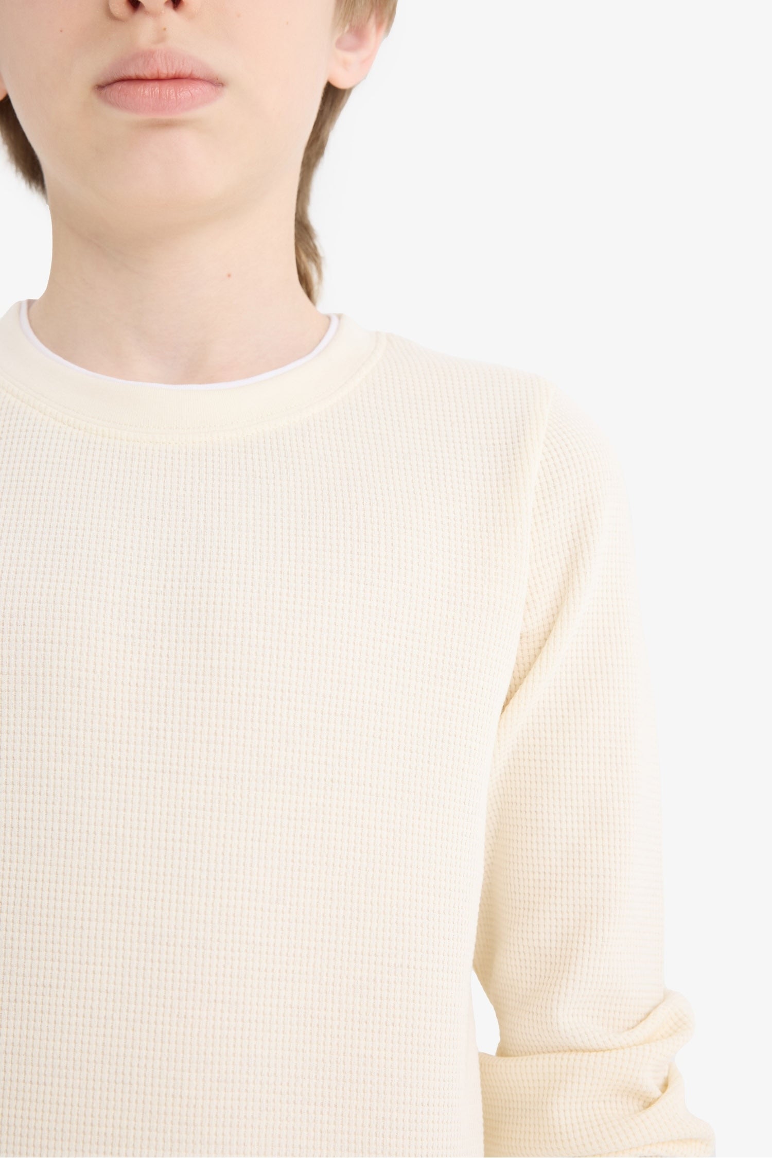 Boys' Crew Neck Basic Plain Waffle Long Sleeve School T-Shirt
