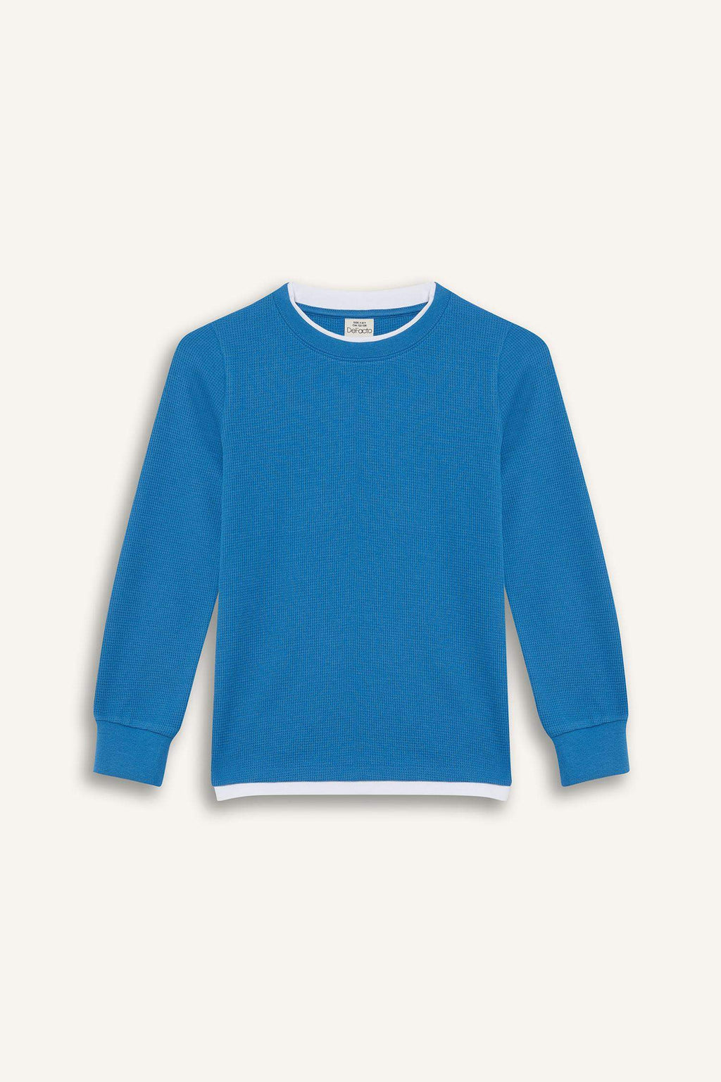 Boys' Crew Neck Basic Plain Waffle Long Sleeve School T-Shirt