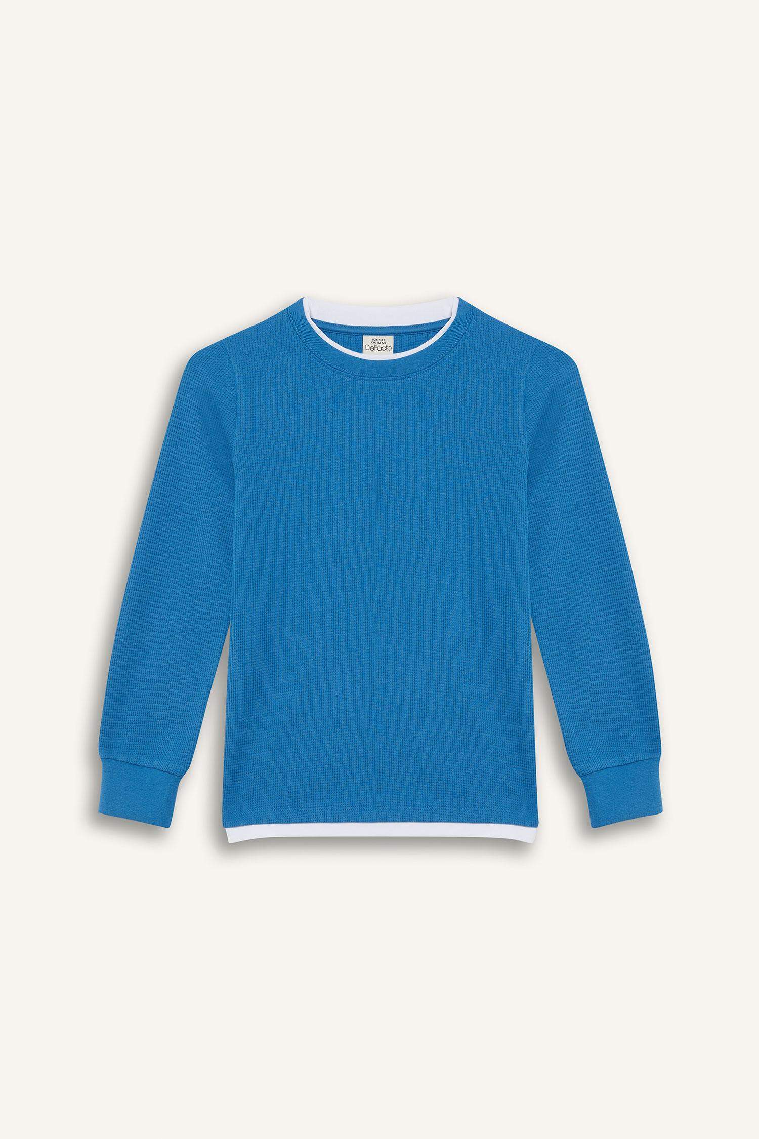 Boys' Crew Neck Basic Plain Waffle Long Sleeve School T-Shirt