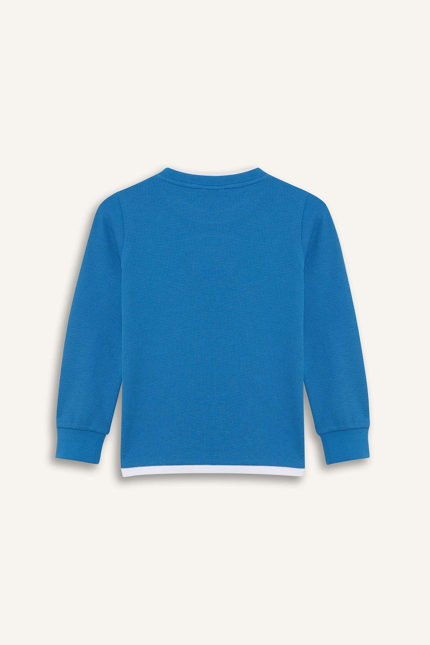 Boys' Crew Neck Basic Plain Waffle Long Sleeve School T-Shirt