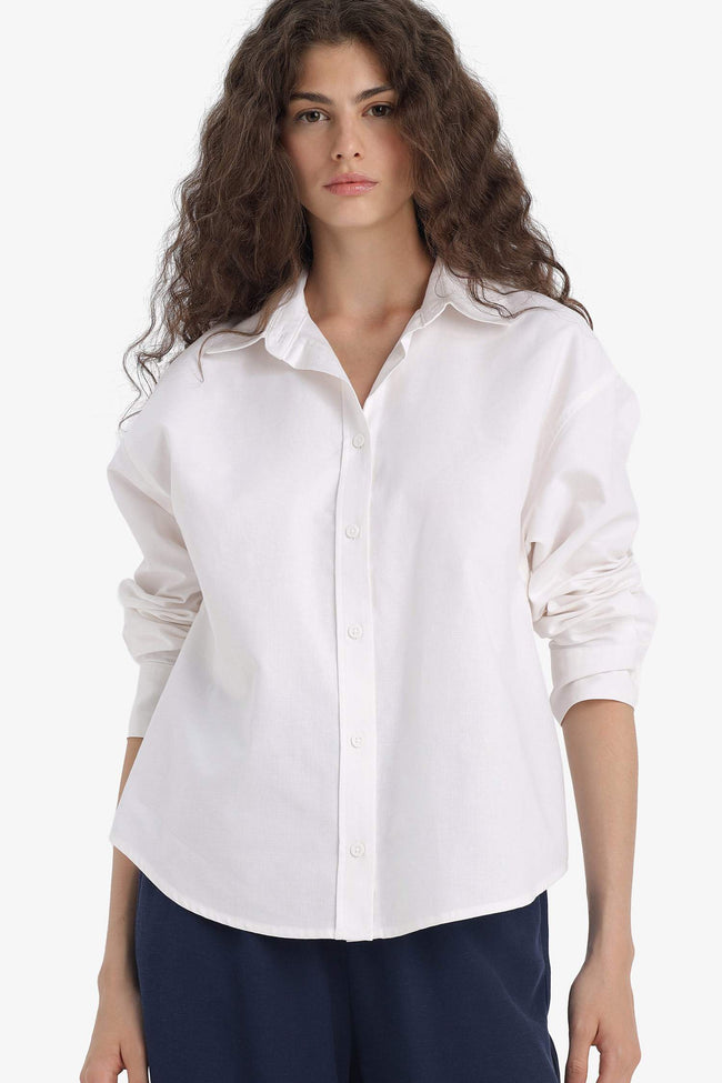 Oversize Fit Shirt Collar Oxford Long Sleeve Shirt Hover Image