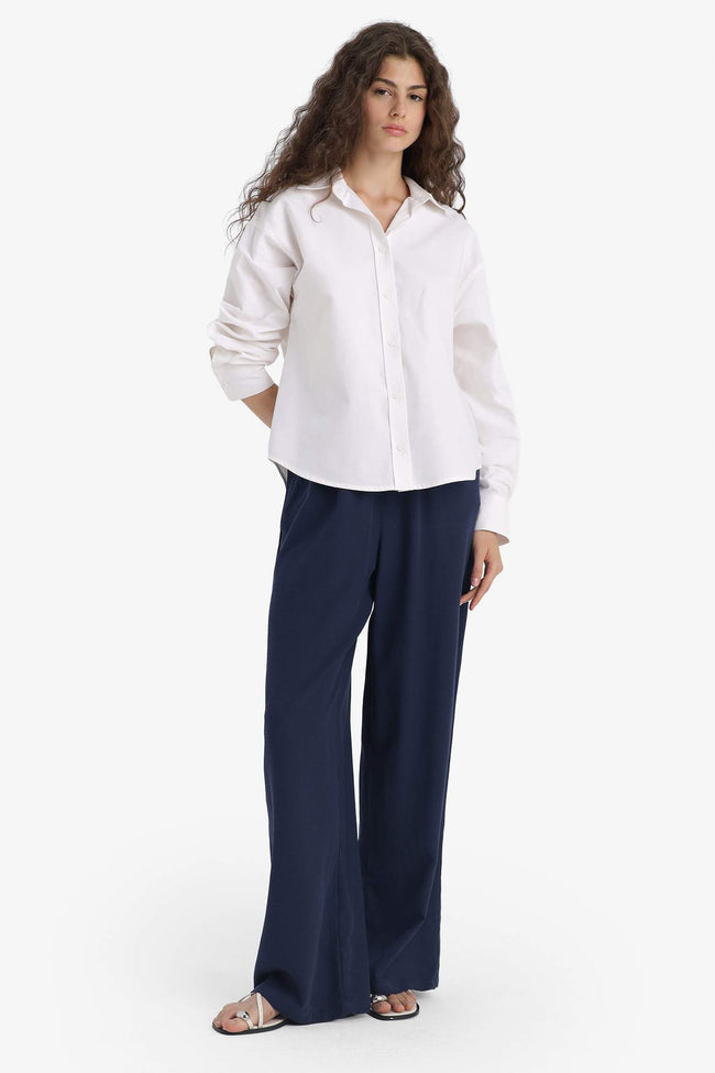 Oversize Fit Shirt Collar Oxford Long Sleeve Shirt Main Image