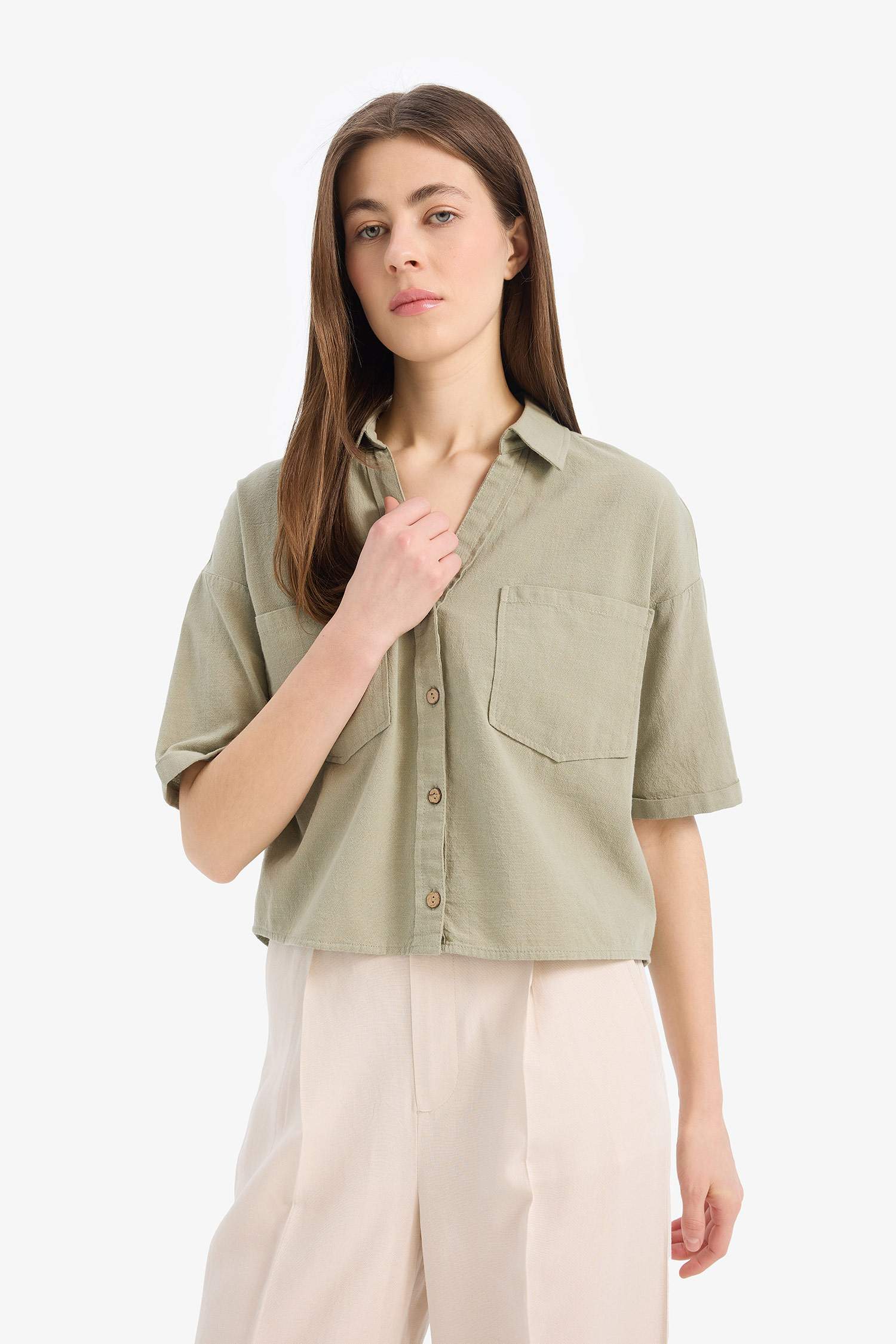 Boxy Fit Shirt Collar Short Sleeve Shirt