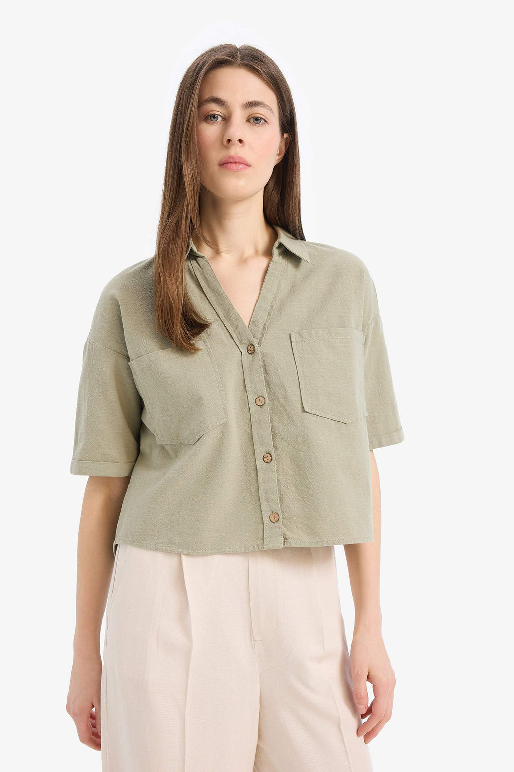 Boxy Fit Shirt Collar Short Sleeve Shirt