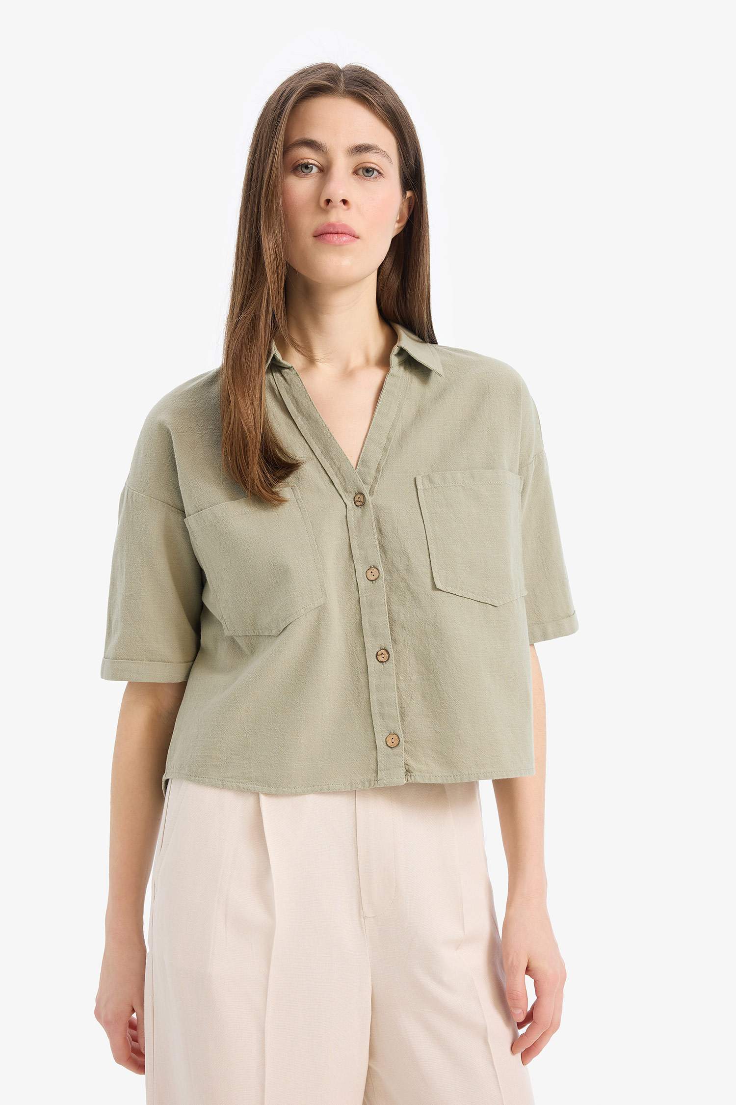 Boxy Fit Shirt Collar Short Sleeve Shirt