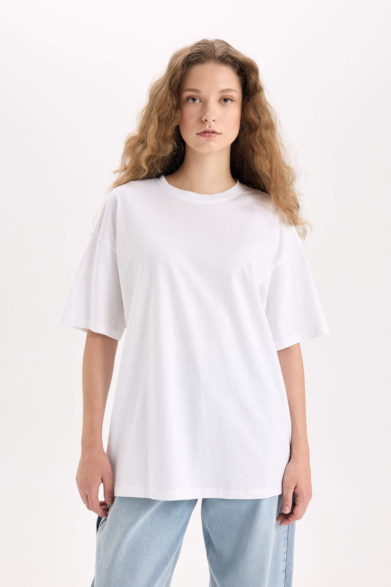 Oversize Wide Mold Basic Plain Crew Neck Short Sleeve White T-Shirt