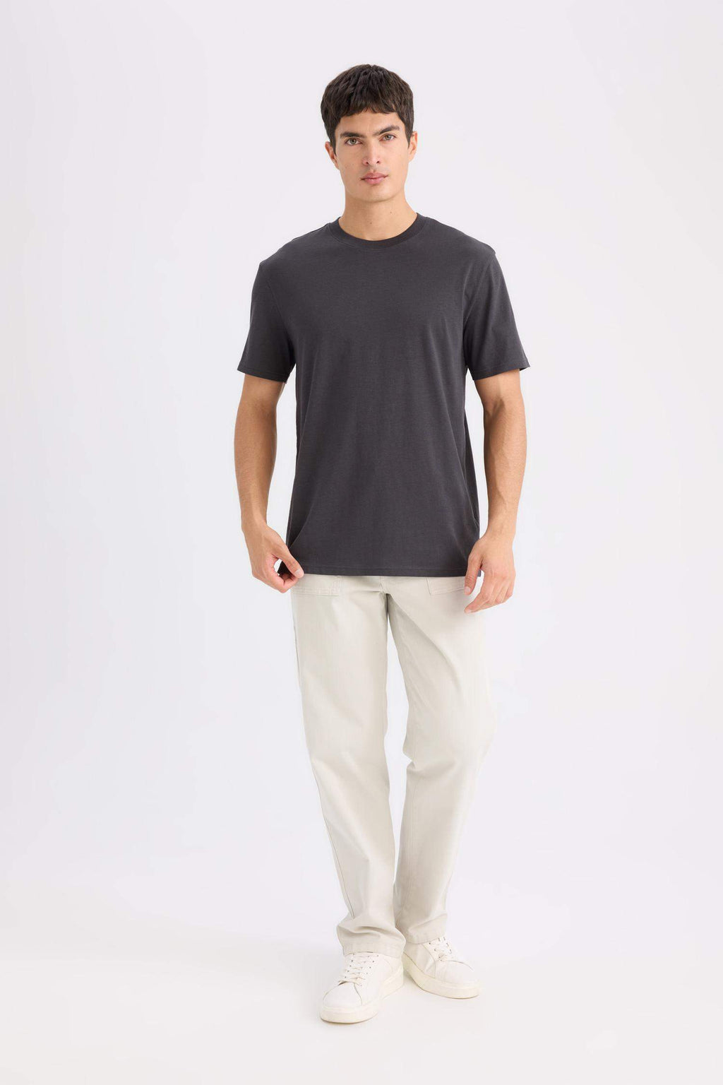 100% Cotton New Regular Fit Cycling Collar Basic Flat Short Sleeve T-Shirt