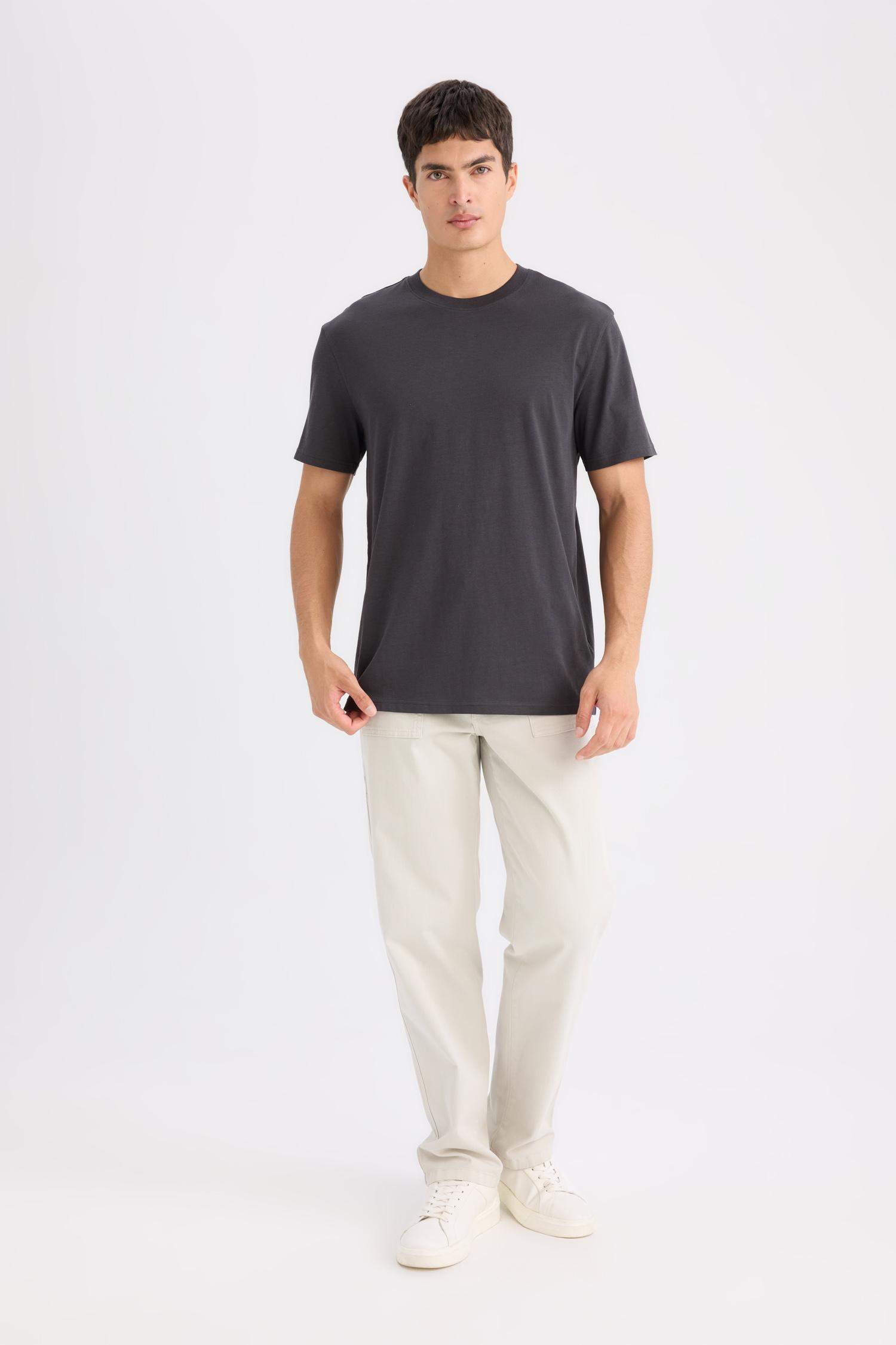 100% Cotton New Regular Fit Cycling Collar Basic Flat Short Sleeve T-Shirt