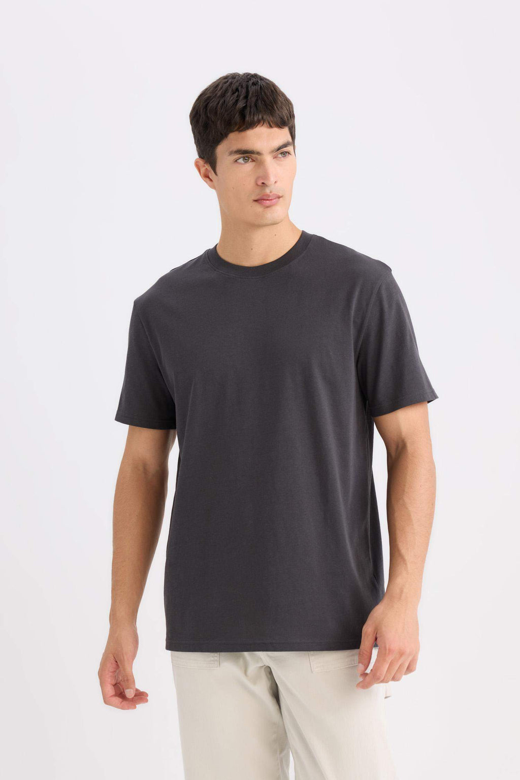 100% Cotton New Regular Fit Cycling Collar Basic Flat Short Sleeve T-Shirt